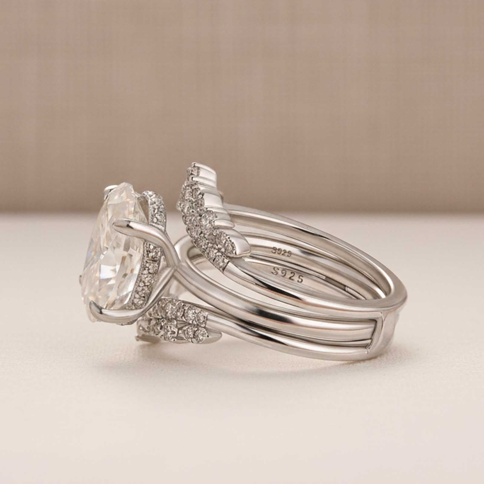 S925 Moissanite 4.0Ct Oval Cut Engagement Ring with Round Cut Insert Wedding Band Enhancer Wedding Set