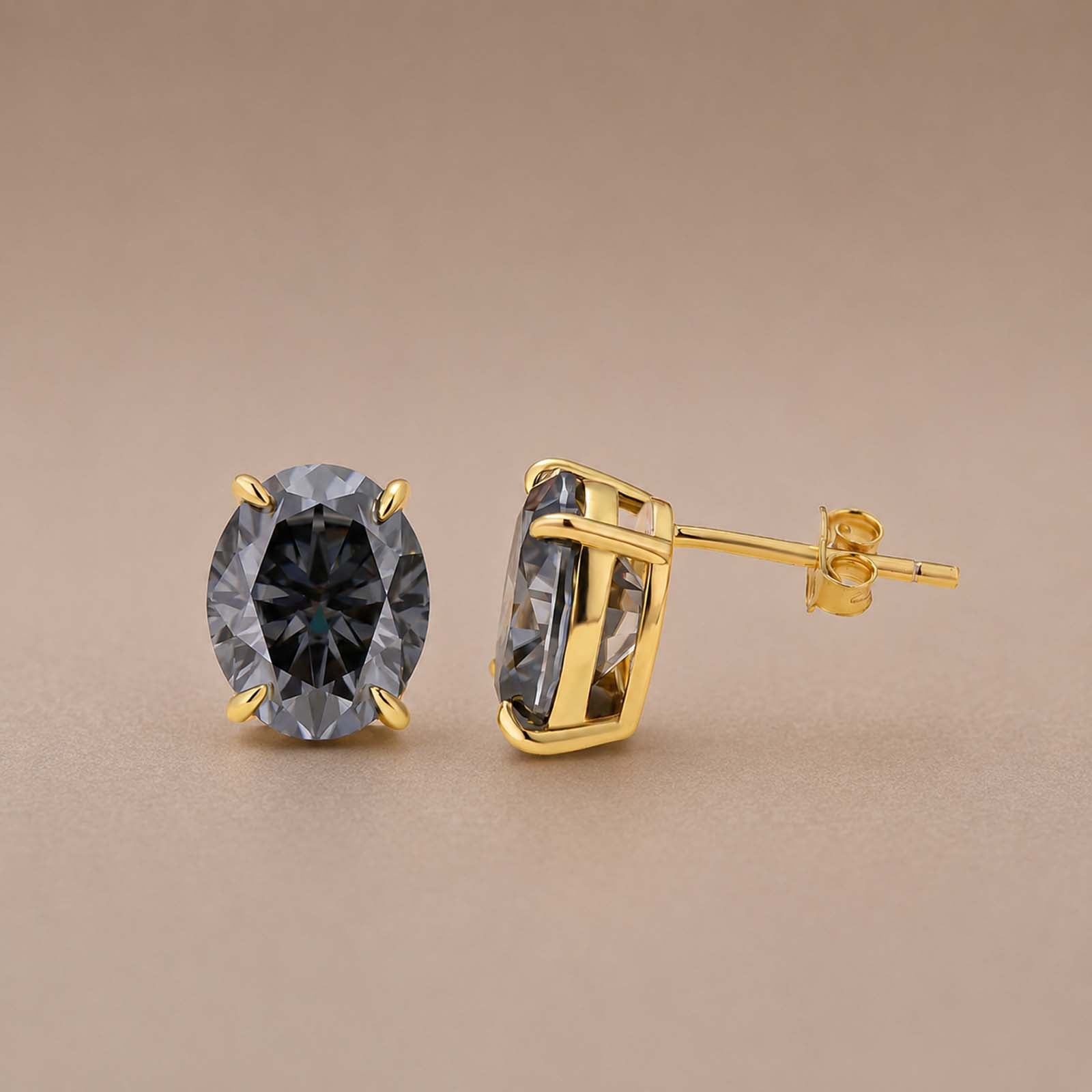 S925 Moissanite 3Ct Oval Cut Stud Earrings Gold Plated Classic Daily Wearable Earrings