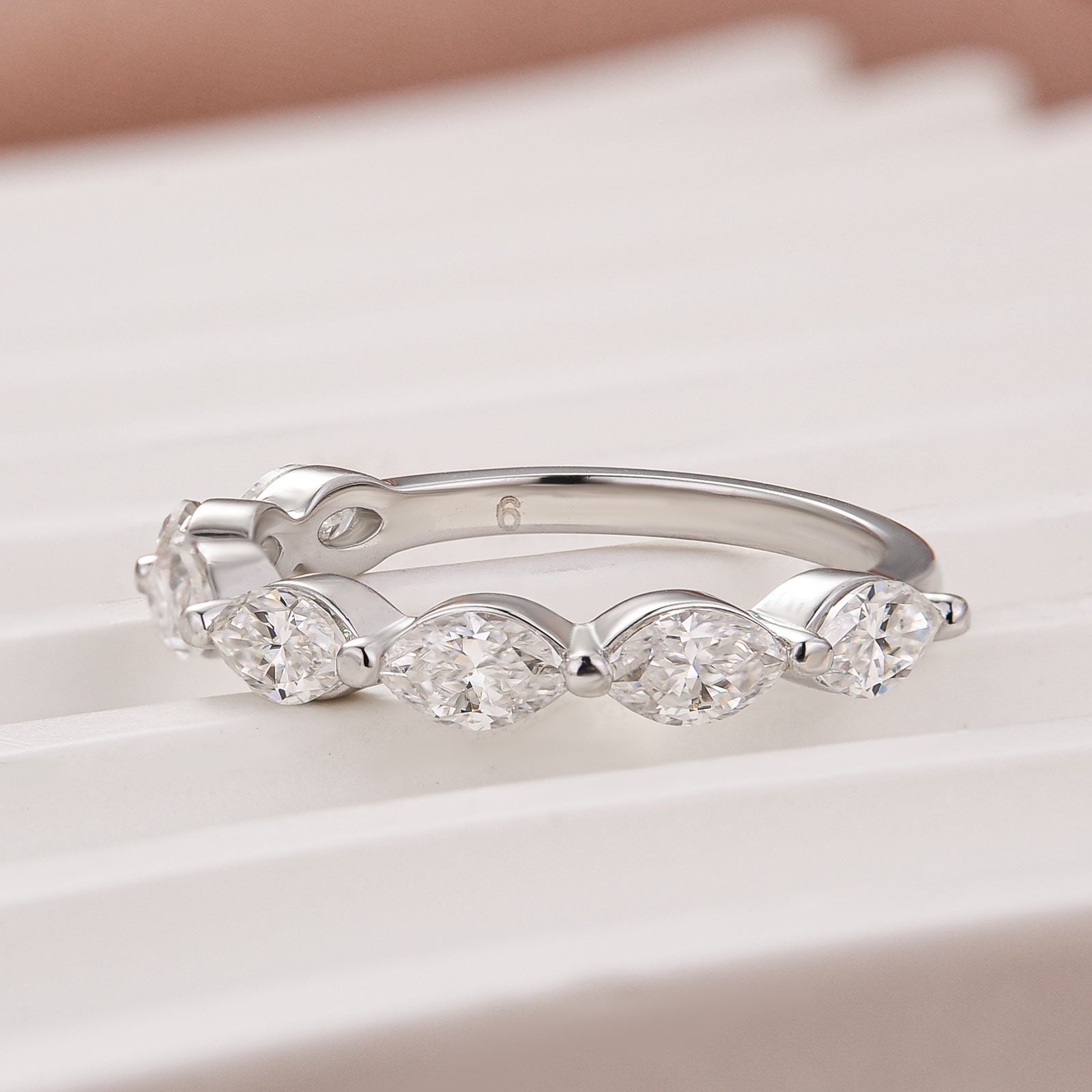 Moissanite 1.75CT Marquise Cut Stackable Half Eternity Ring in Sterling Silver