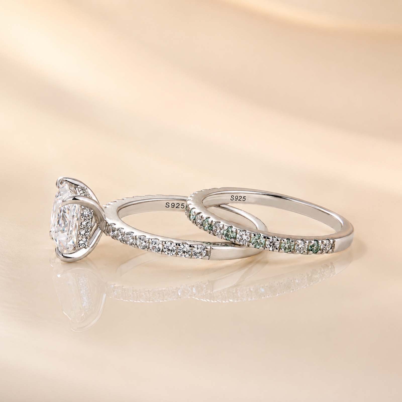 S925 Moissanite 2CT Princess Cut Engagement Ring Set 2PC Hidden Halo Solitaire Ring With Wedding Band
