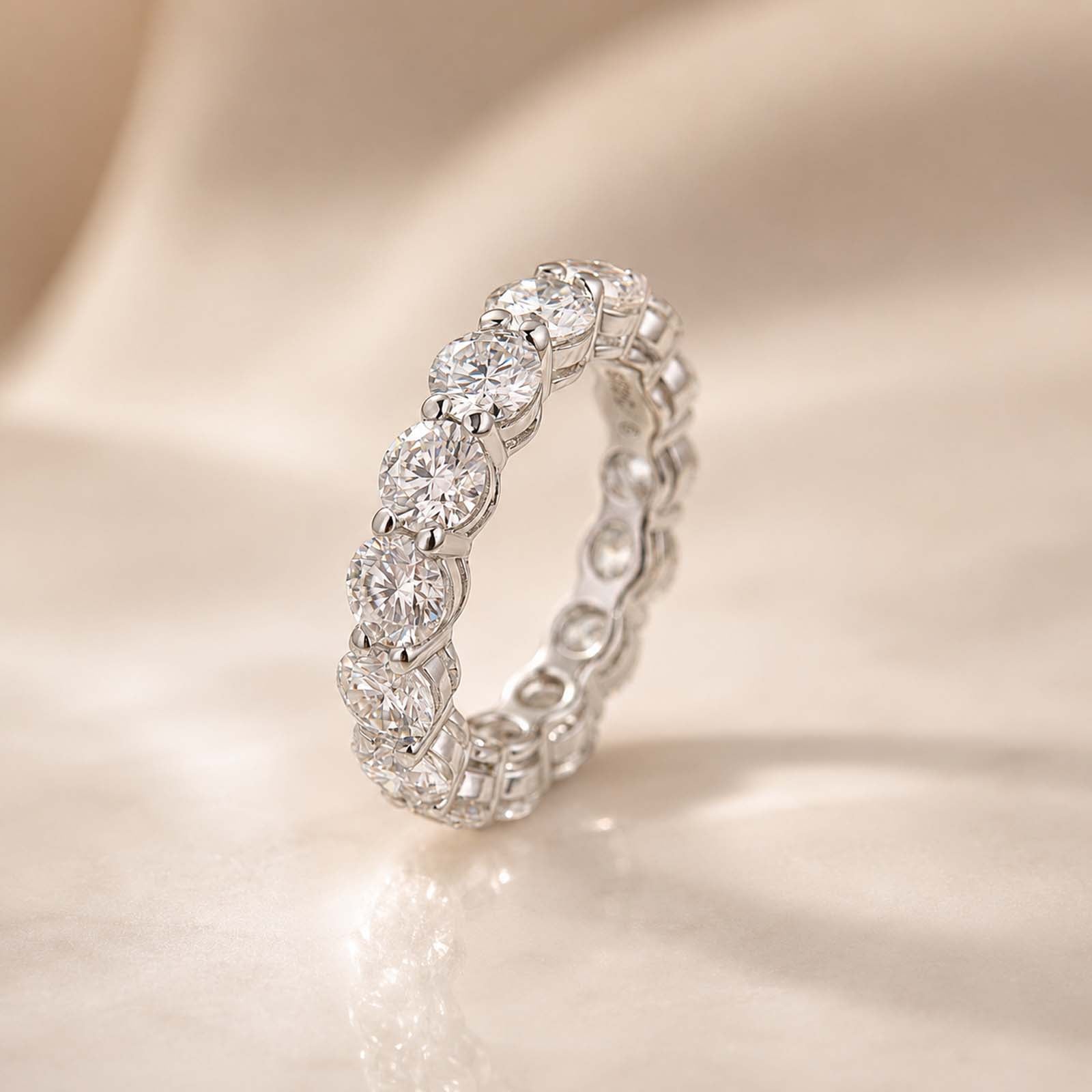 S925 Moissanite 5.5Ct Round Cut Eternity Band In Sterling Silver Stackable Wedding Ring