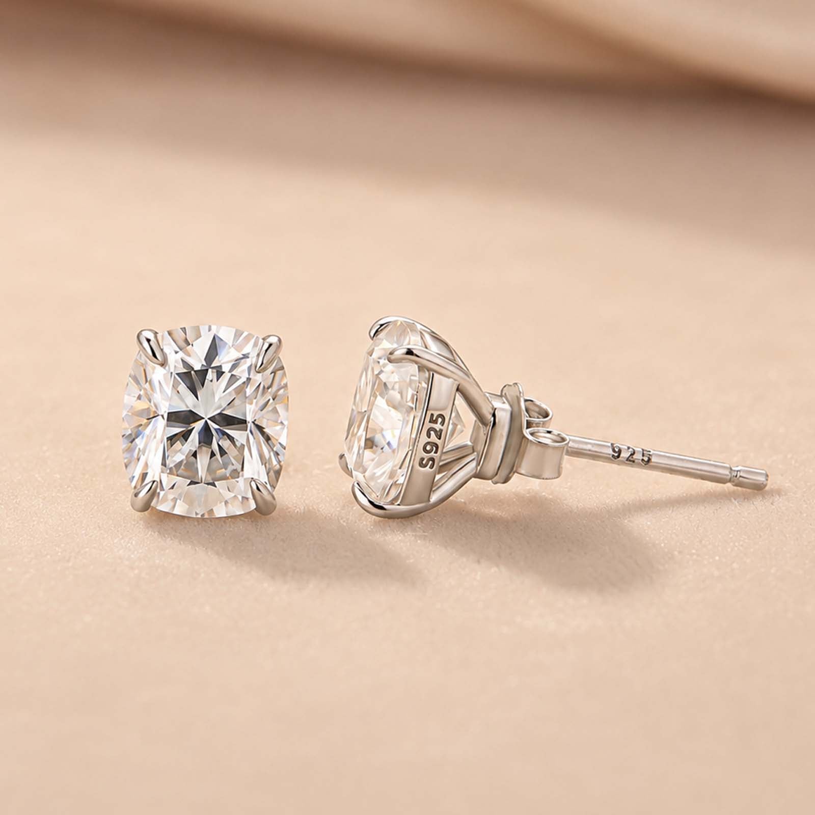 S925 Moissanite 1.5Ct*2 Cushion Cut Stud Earrings For Women Daily Wear