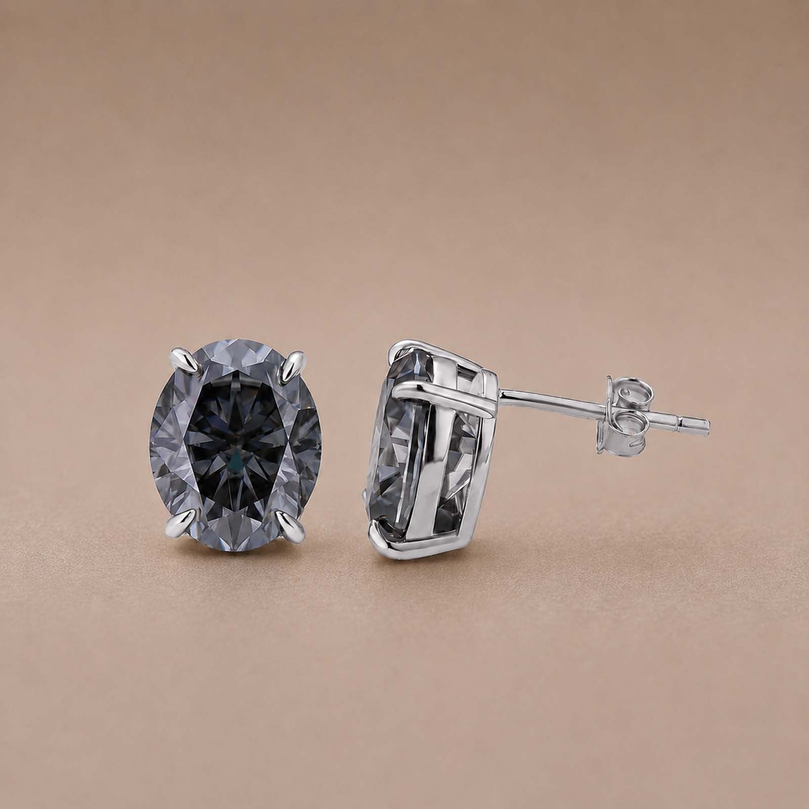 S925 Moissanite 3Ct Oval Cut Stud Earrings Gold Plated Classic Daily Wearable Earrings