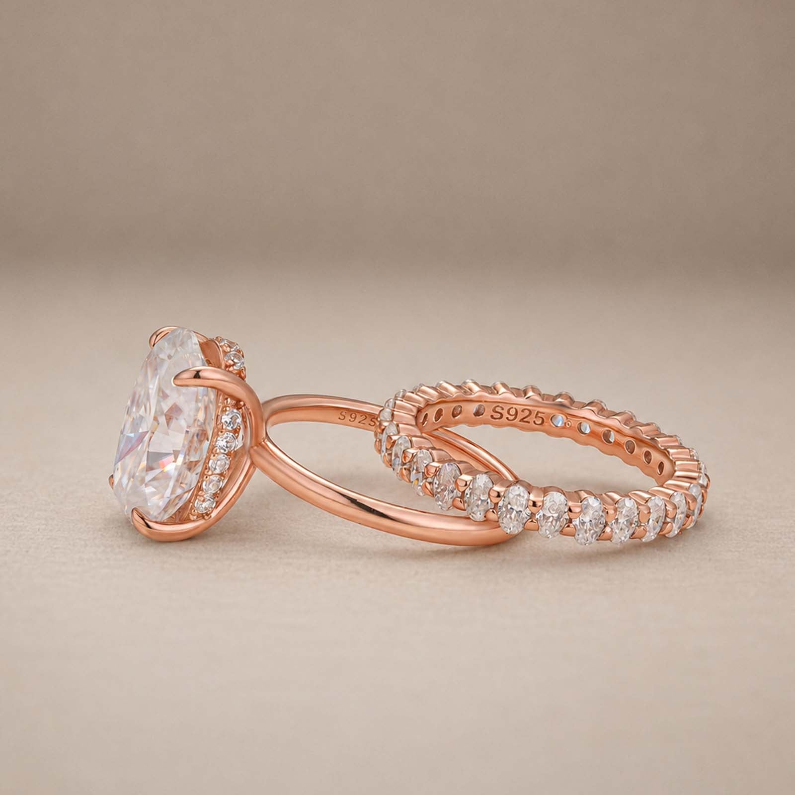 S925 Moissanite 5.5 Ct Hidden Halo Oval Cut Engagement Ring With Eternal Oval Cut Ring Bridal Ring Set