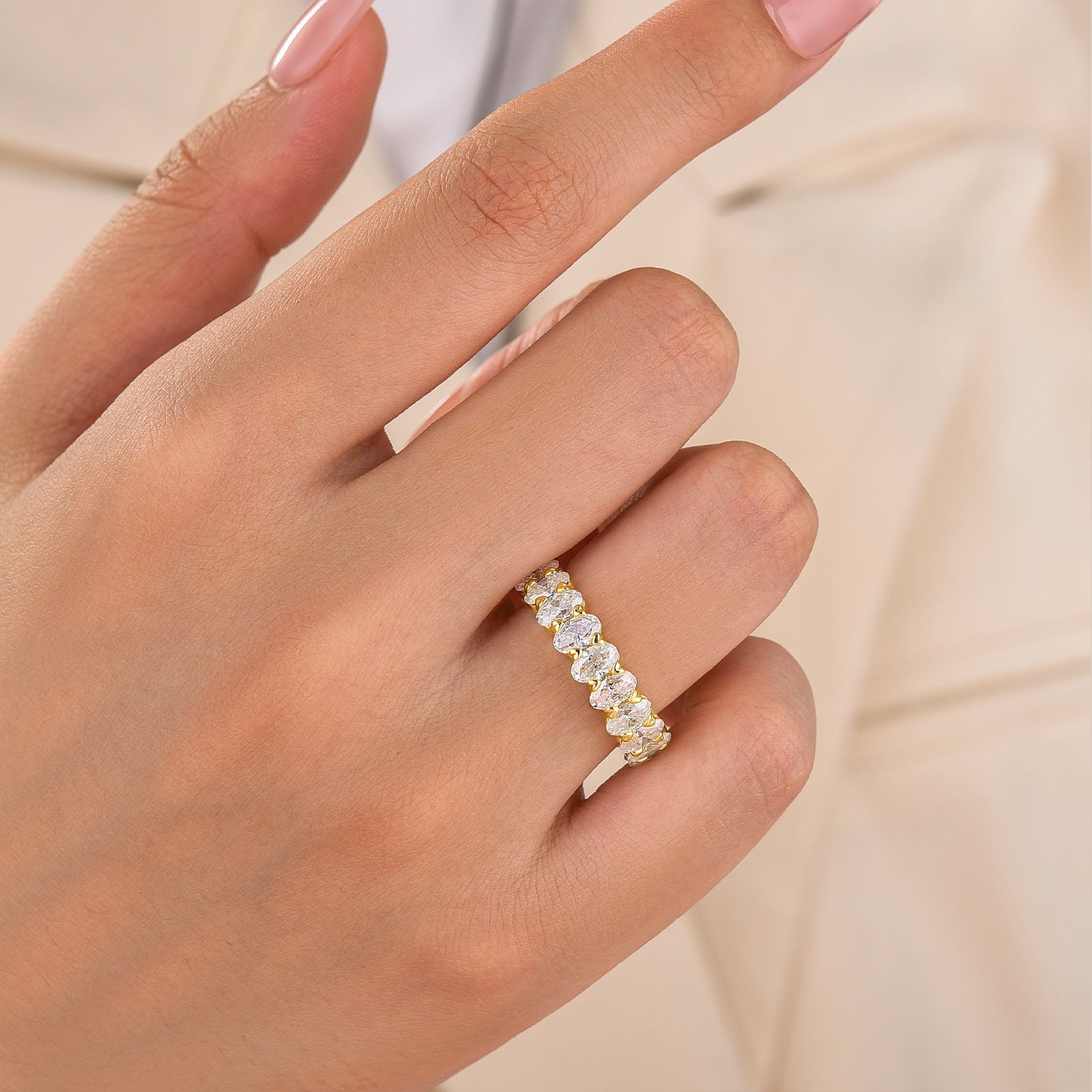 S925 Moissanite 5.0CT Oval Cut Stackable Full Eternity Statement Ring For Daily Wear