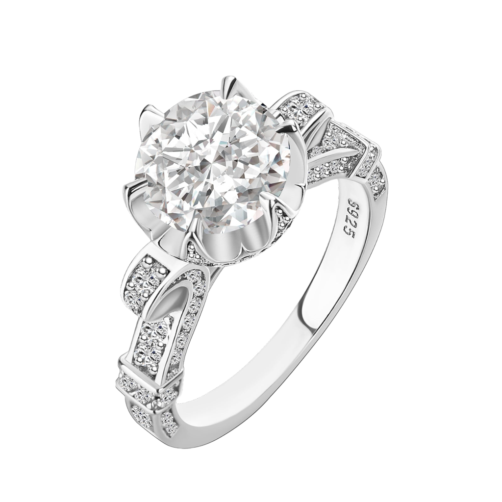 Gelovely Moissanite 1.0Ct~2.0Ct  Round Cut Twist White Gold Promise Bridal Ring