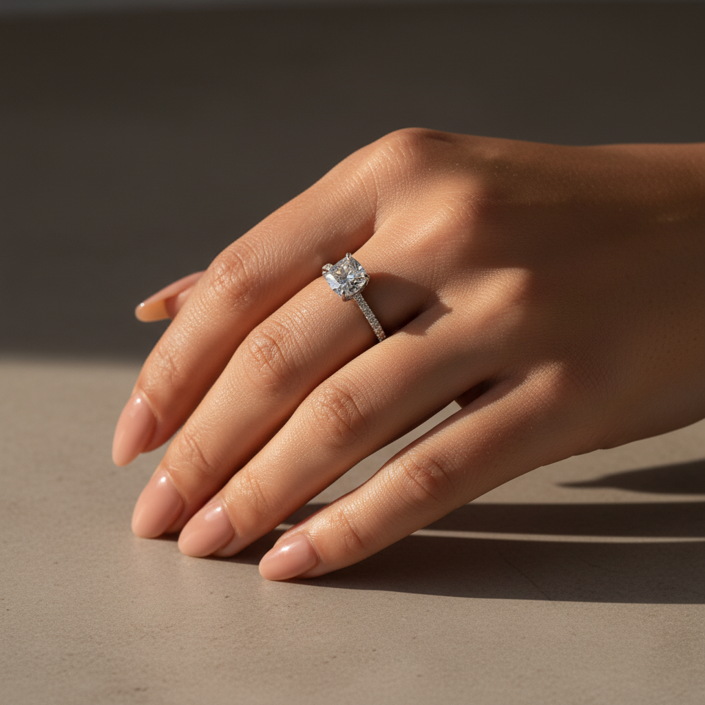 Gelovely Moissanite 2.0Ct -2.5Ct Square Cushion Promise Bridal Ring