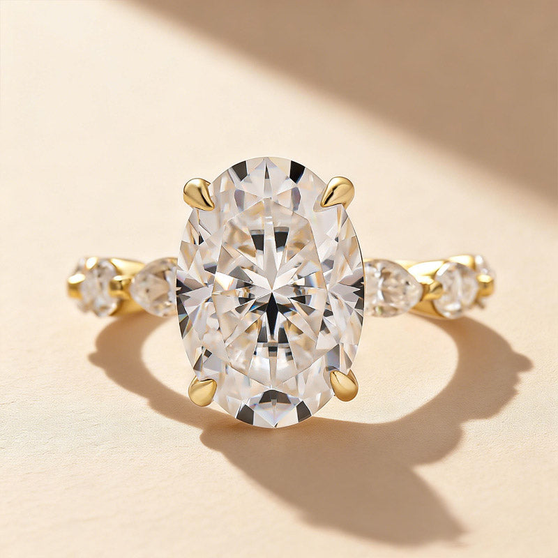 Moissanite 5.5Ct Oval Cut with 1.5Ct Side Stone Marquise Cut Engagement Ring in S925 Sterling Silver