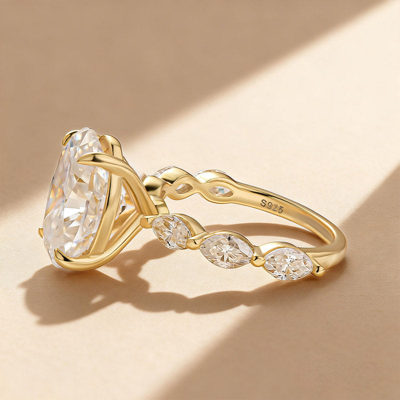 Moissanite 5.5Ct Oval Cut with 1.5Ct Side Stone Marquise Cut Engagement Ring in S925 Sterling Silver