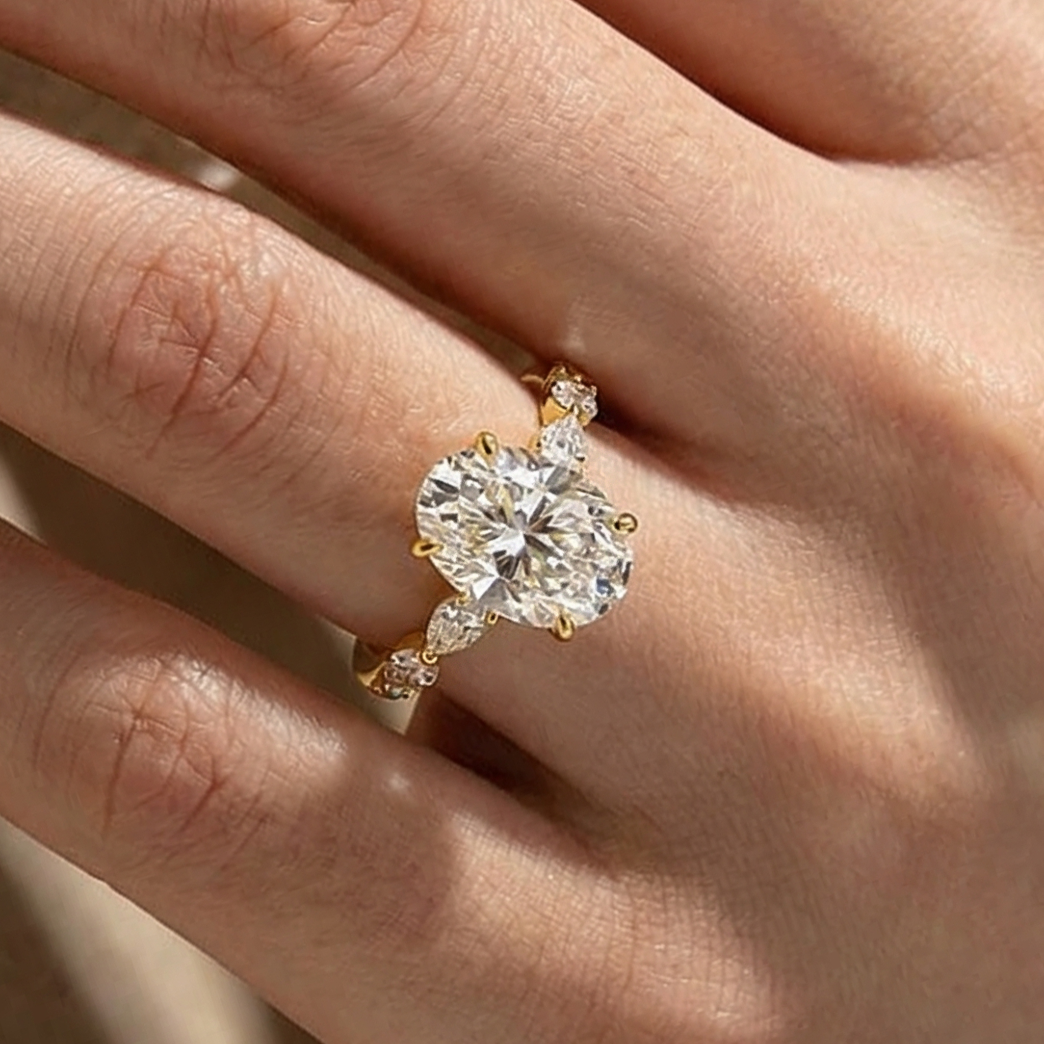 Moissanite 5.5Ct Oval Cut with 1.5Ct Side Stone Marquise Cut Engagement Ring in S925 Sterling Silver