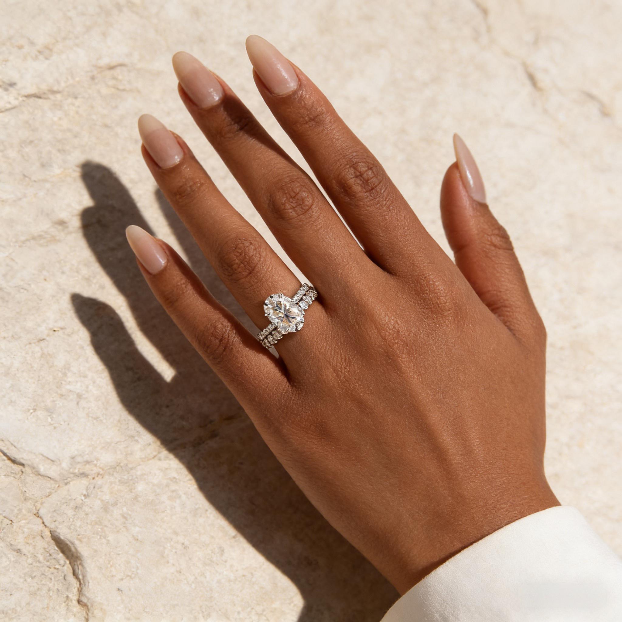 Moissanite 4.0Ct Hidden Halo Oval Cut White Gold Engagement Ring with 3.0Ct Oval Cut Wedding Band