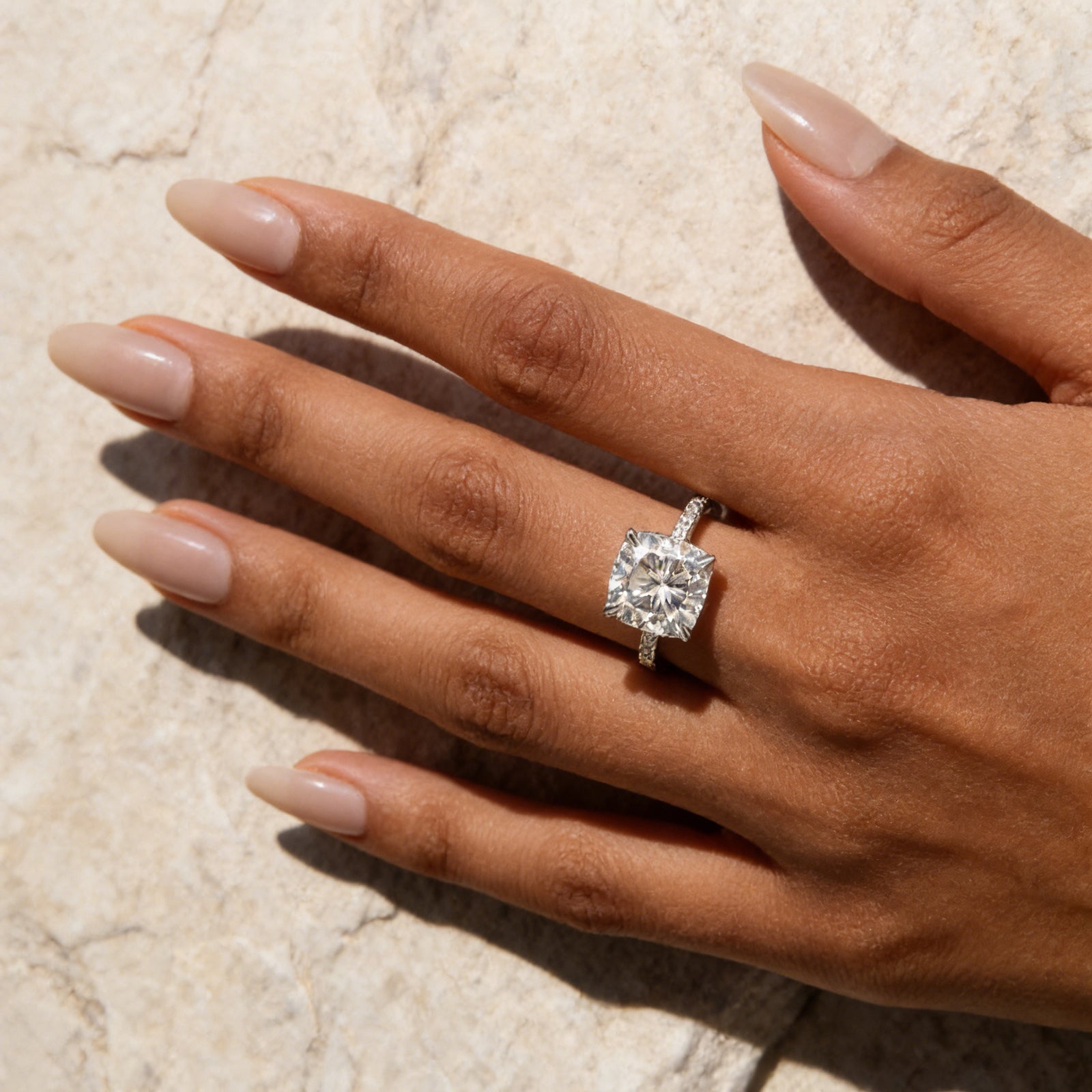 S925 Moissanite 3.5Ct Cushion Cut Hidden Halo Engagement Ring in Sterling Silver