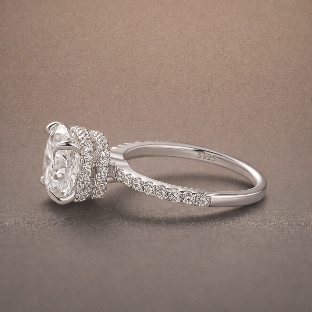 S925 Moissanite 3.5Ct Cushion Cut Hidden Halo Engagement Ring in Sterling Silver