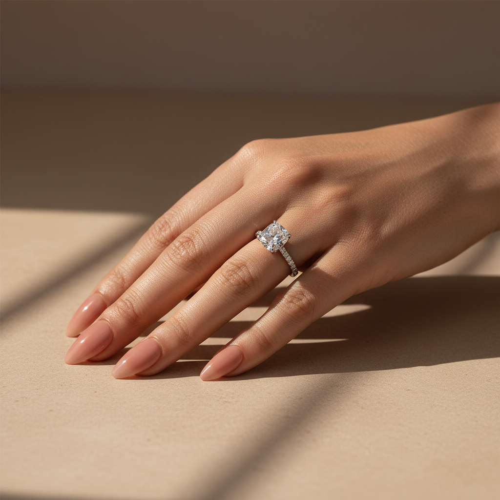 Gelovely Moissanite 3.0 Ct Cushion Cut White Gold Engagement Ring For Women