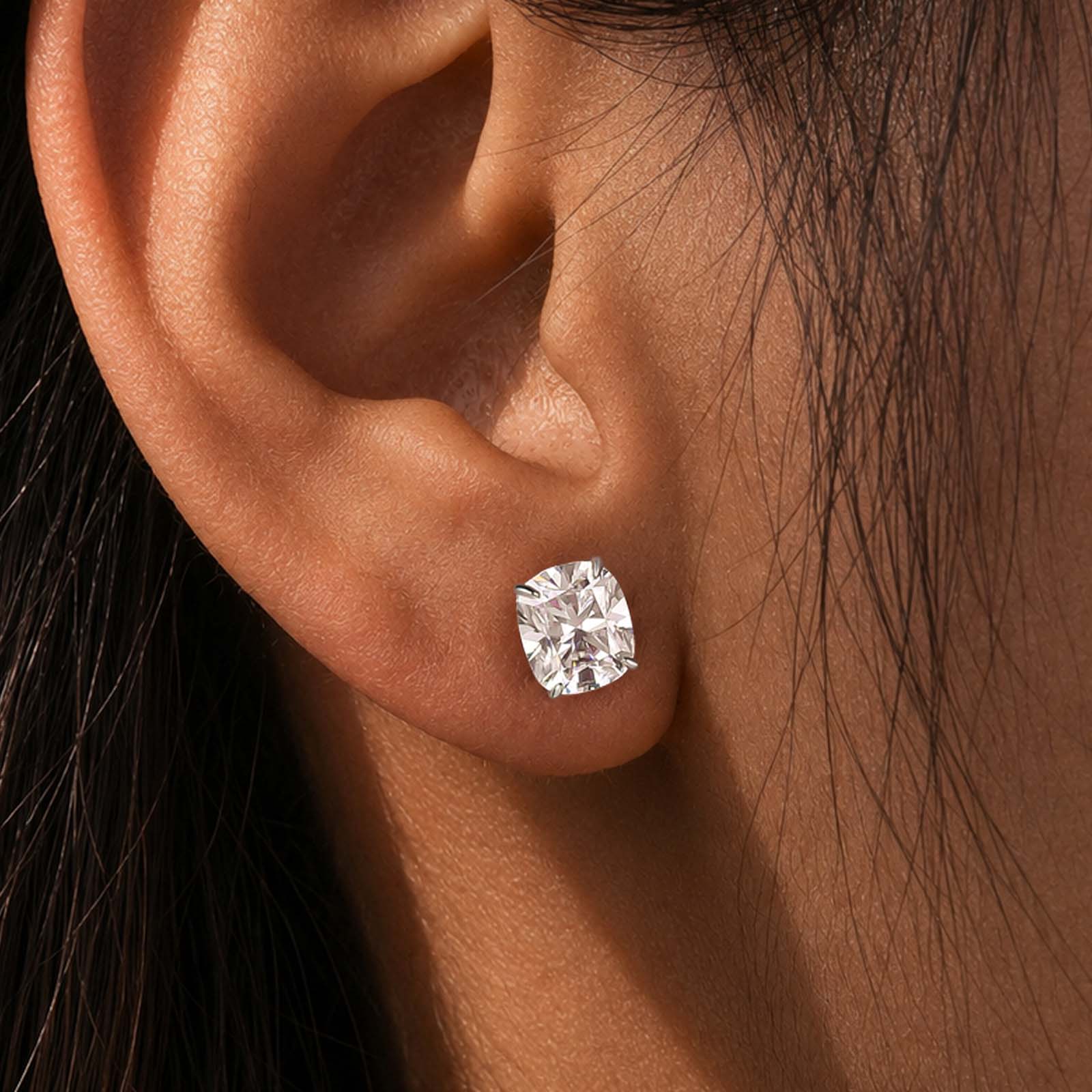 S925 Moissanite 1.5Ct*2 Cushion Cut Stud Earrings For Women Daily Wear