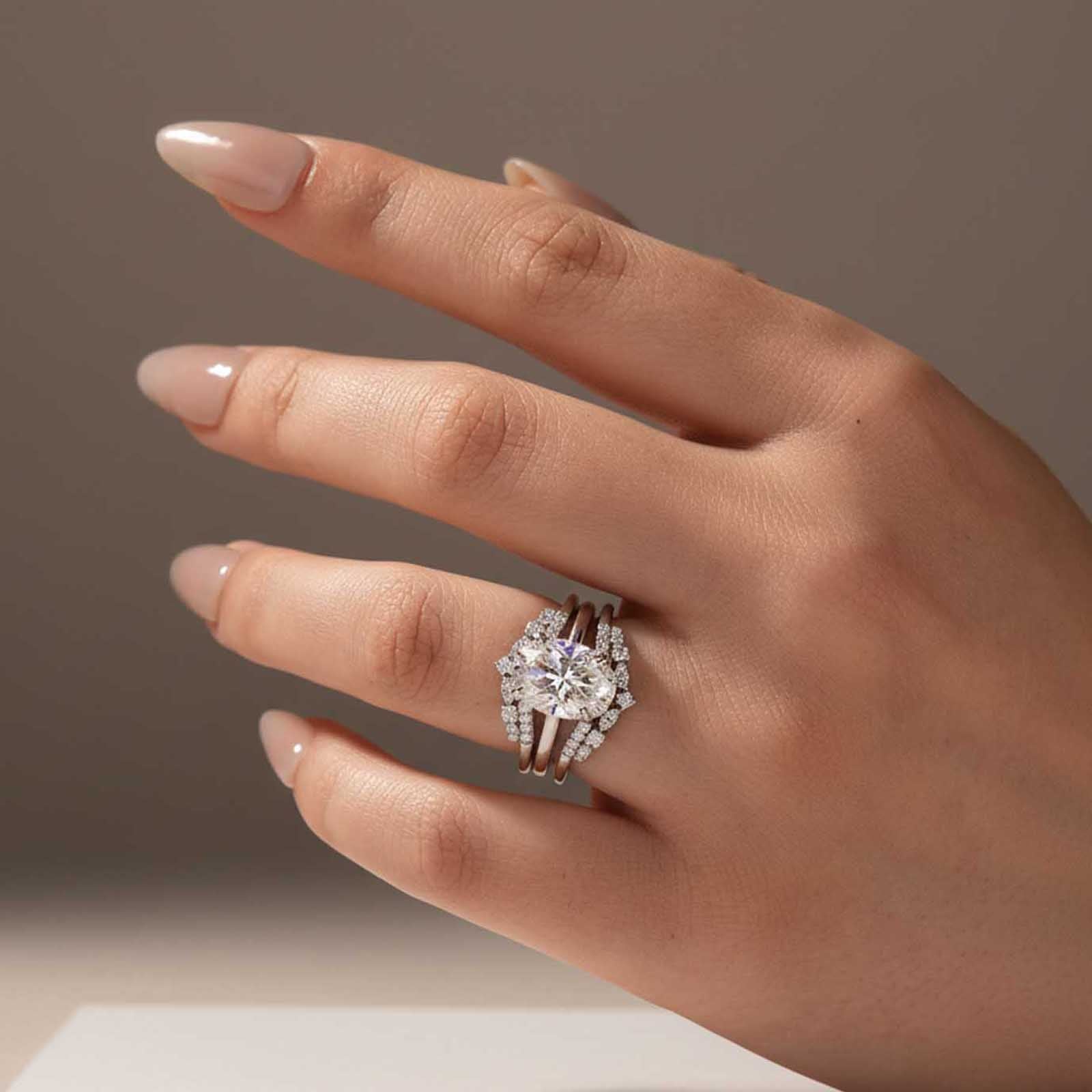 S925 Moissanite 4.0Ct Oval Cut Engagement Ring with Round Cut Insert Wedding Band Enhancer Wedding Set