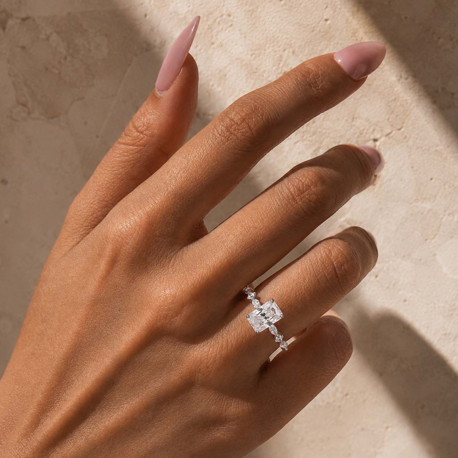 S925 2.5Ct Radiant Cut Engagement Ring Everyday Wearable SideStone Travel Ring