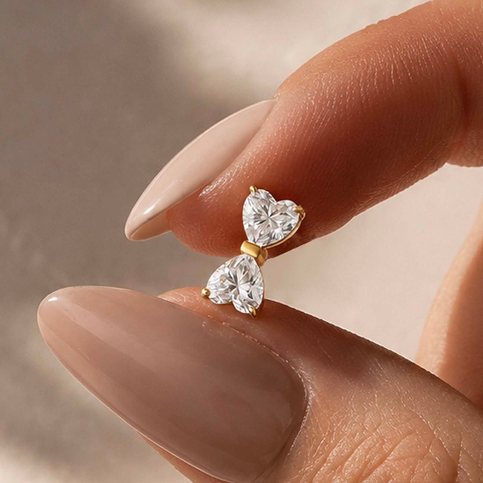 S925 Moissanite 1.0Ct*2 Dual Heart Cut Bow Shape Stud Earrings Romantic Earring Gift For Her