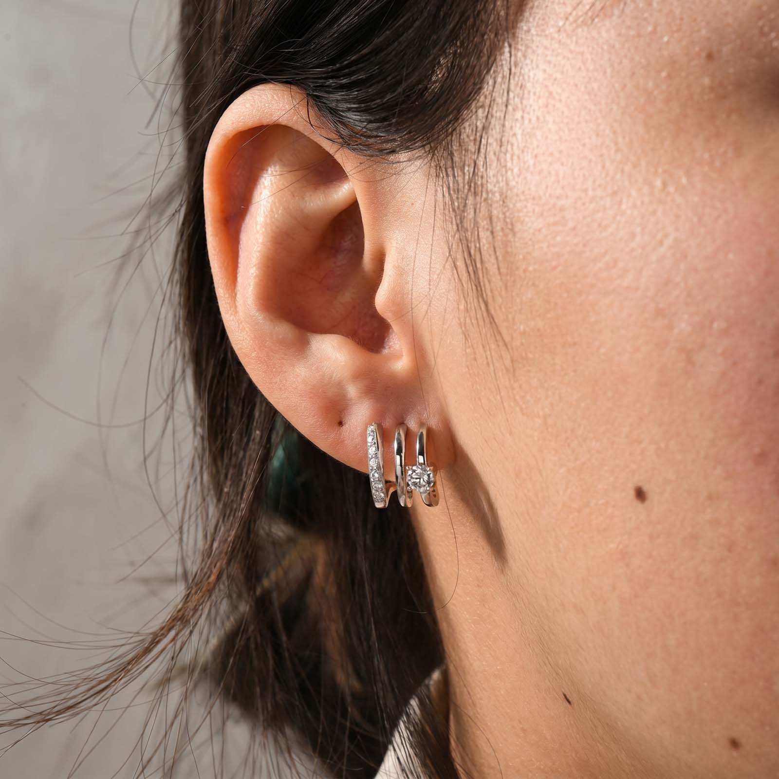 S925 Moissanite 0.1Ct*2pc Round Cut Triple-Band Hoop Earrings Travel Earrings