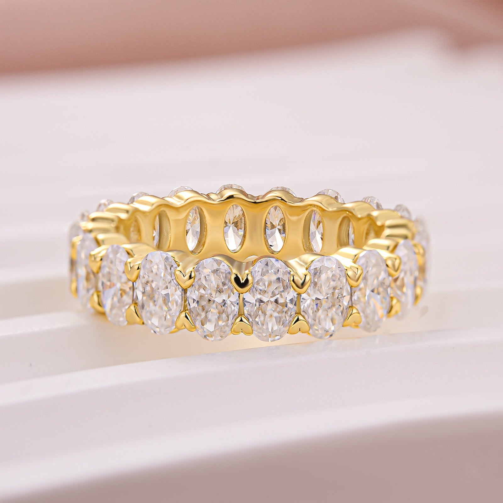 S925 Moissanite 5.0CT Oval Cut Stackable Full Eternity Statement Ring For Daily Wear