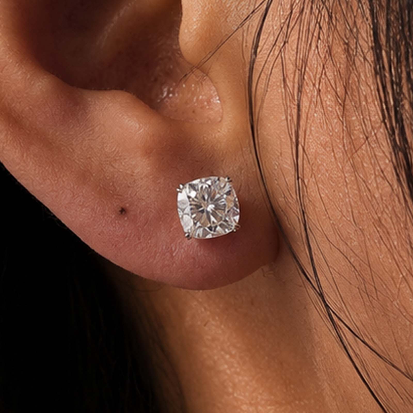 S925 Moissanite 1.5Ct*2 Cushion Cut Brilliant Stud Earrings In Sterling Silver Earring Gift For Women