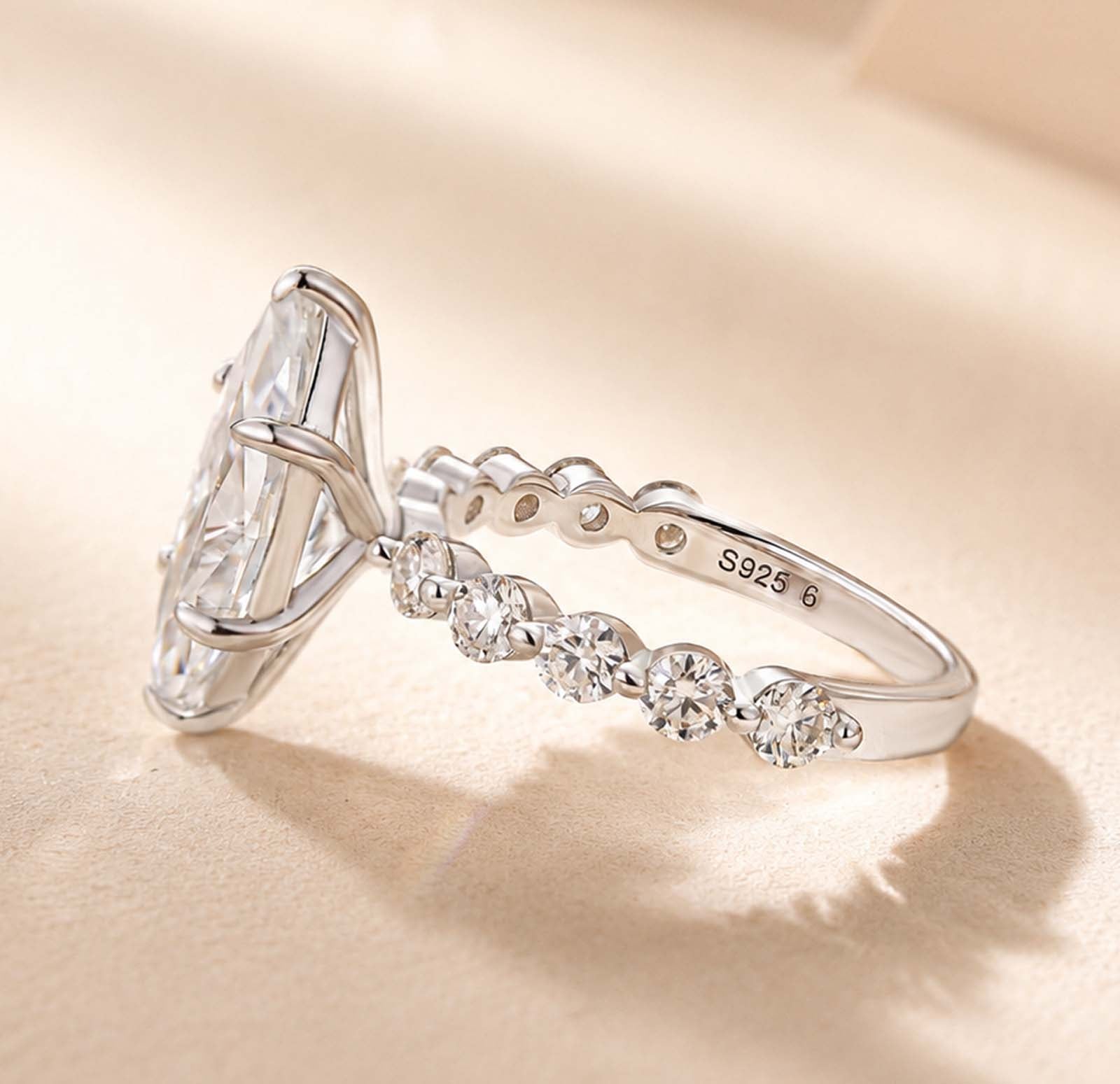S925 Moissanite 3.0Ct Marquise Cut Promise Ring In Sterling Silver For Daily Wear