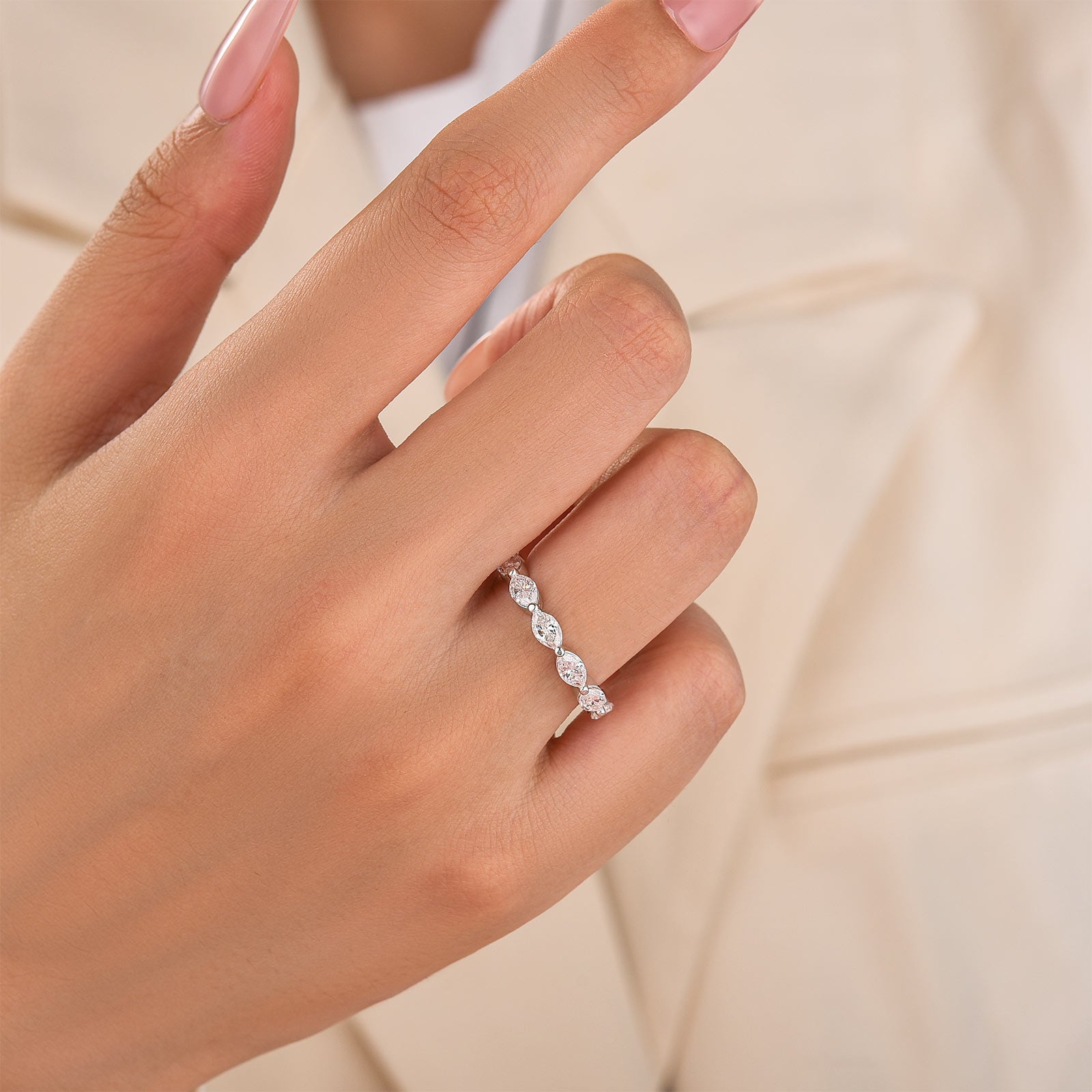 Moissanite 1.75CT Marquise Cut Stackable Half Eternity Ring in Sterling Silver