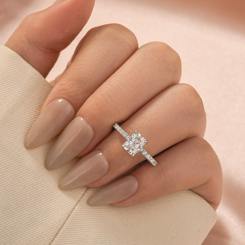 S925 Moissanite 2.0 Ct~3.5 Ct Radiant Cut White Gold Engagement Ring Travel Ring For Women