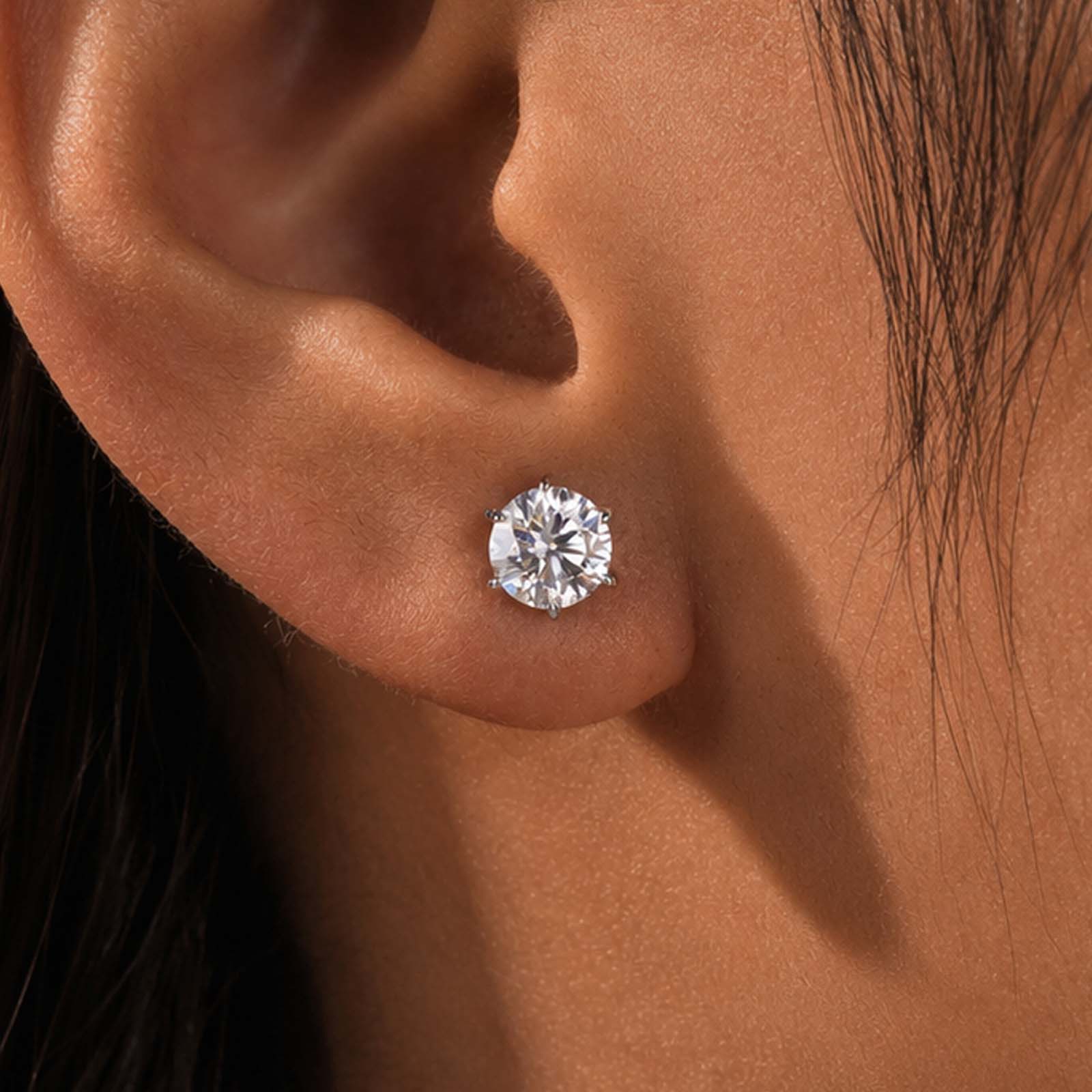 S925 Moissanite 0.8Ct*2PC Round Cut Plated Stud Earrings In sterling Silver For Daily Wear