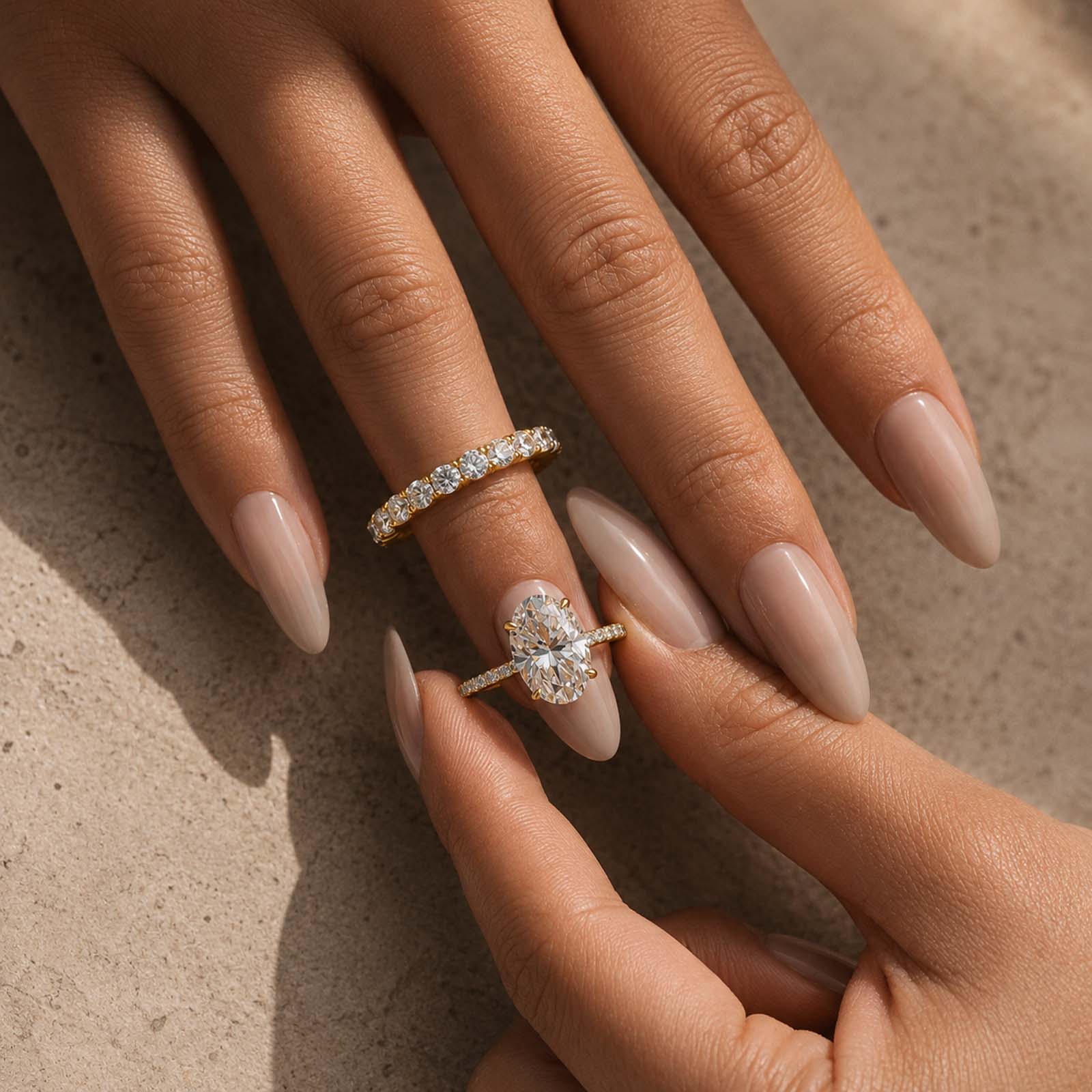 S925 Moissanite 4Ct Oval Hidden Halo Bridal Set Gold Plated Stackable Promise Wedding Ring For Women