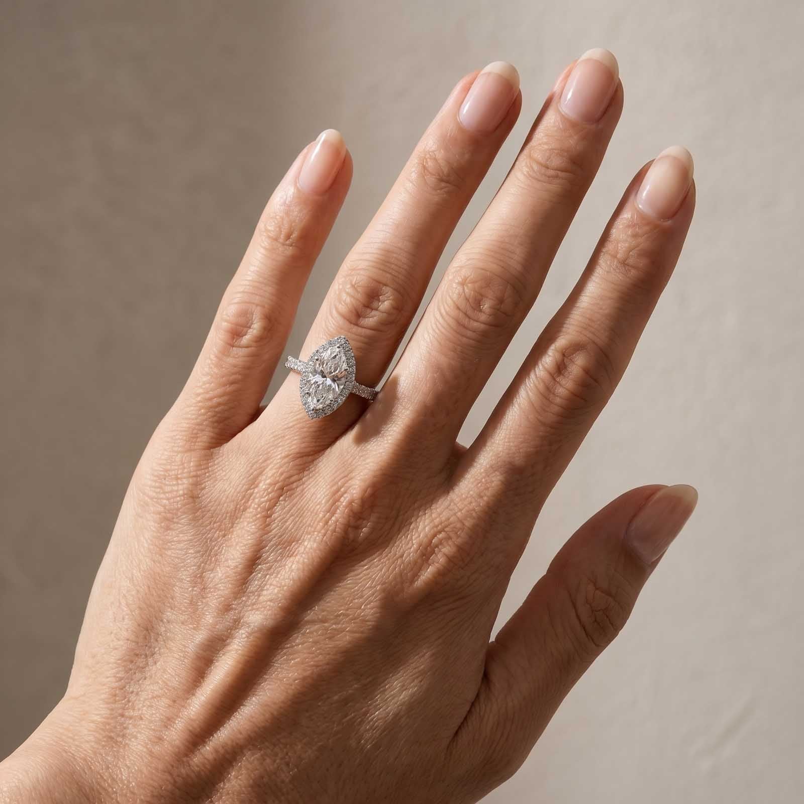 S925 Moissanite 3 Ct White Marquise Cut Halo Engagement Ring 925 Sterling Silver Promise Ring For Women