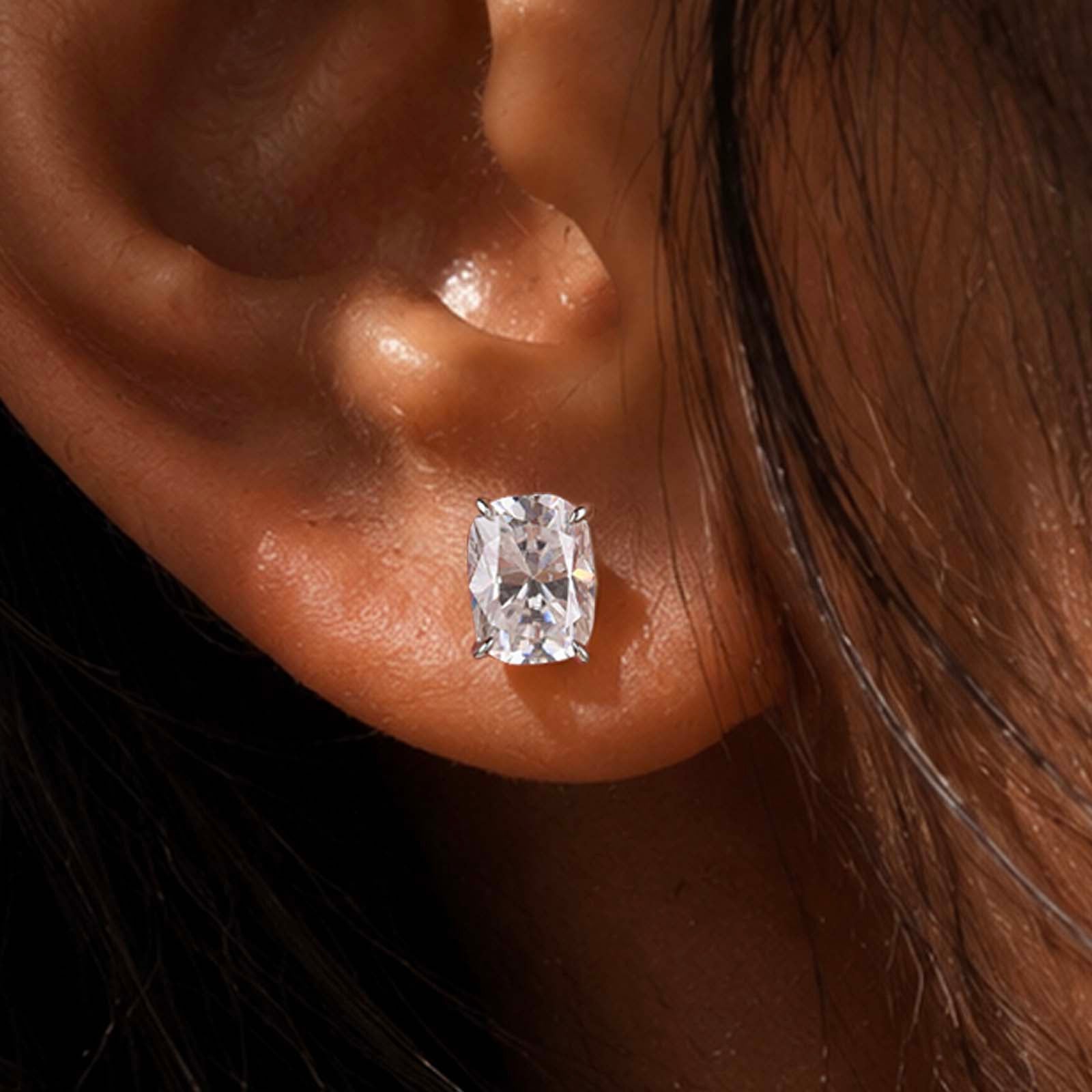 S925 Moissanite 2.0Ct*2 Cushion Cut Stud Earrings In Sterling Silver For Women Everyday Wear