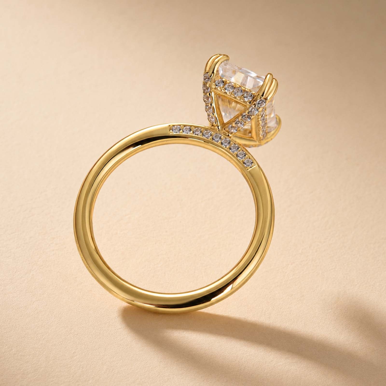 S925 Moissanite 3.5Ct Radiant Cut Hidden Halo Engagement Ring Gold Plated Promise Ring For Women