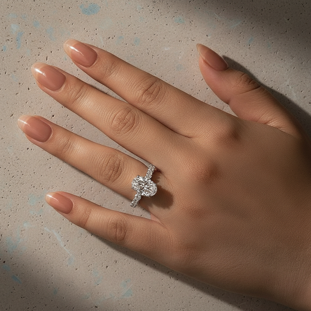 4.0Ct Oval Cut Hidden Halo White Gold Moissanite Diamond Engagement Ring