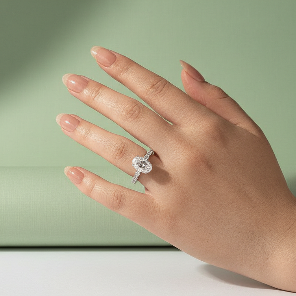 4.0Ct Oval Cut Hidden Halo White Gold Moissanite Diamond Engagement Ring