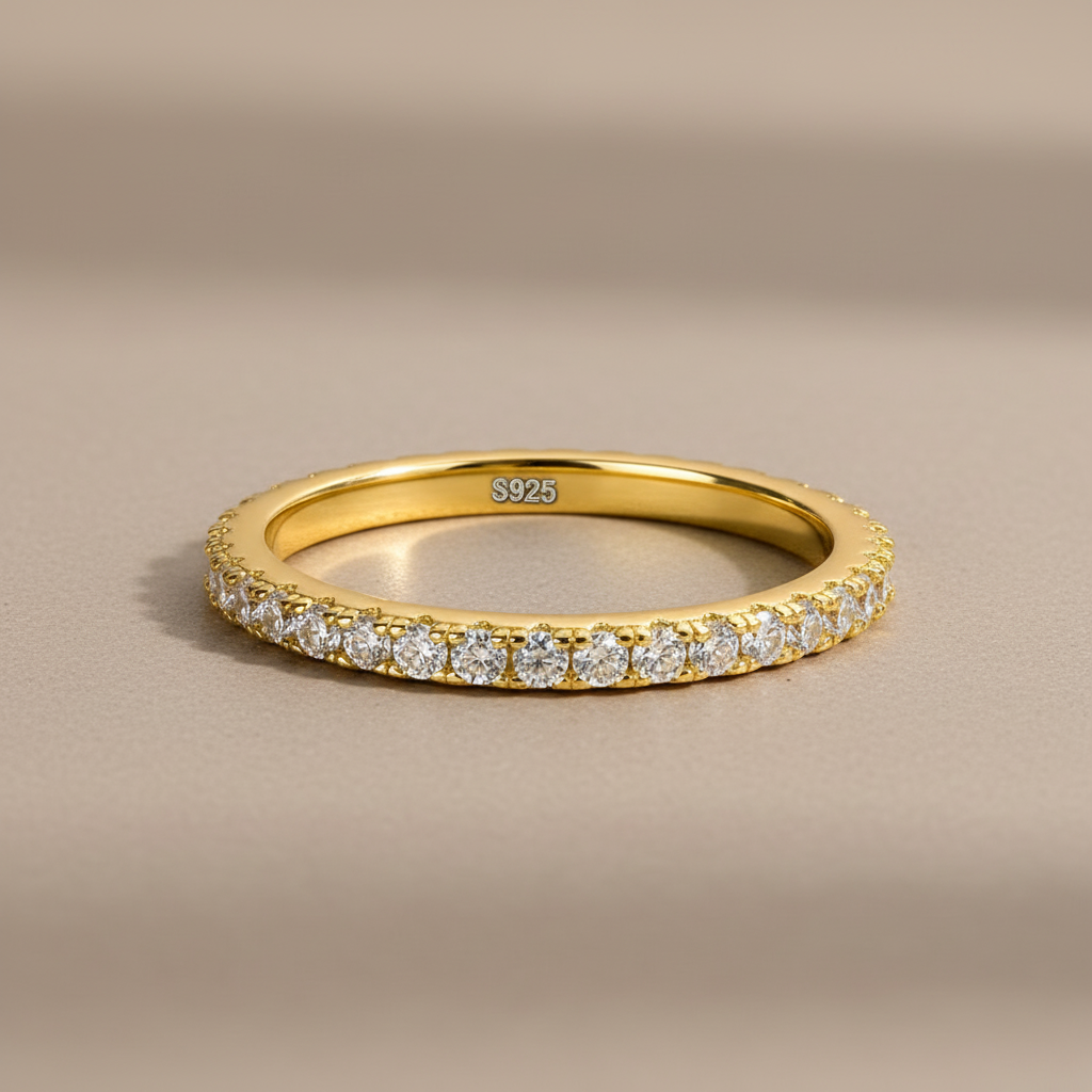 Gelovely Moissanite 0.5 Ct Yellow Gold  Full Eternity Thin Wedding Band For Women