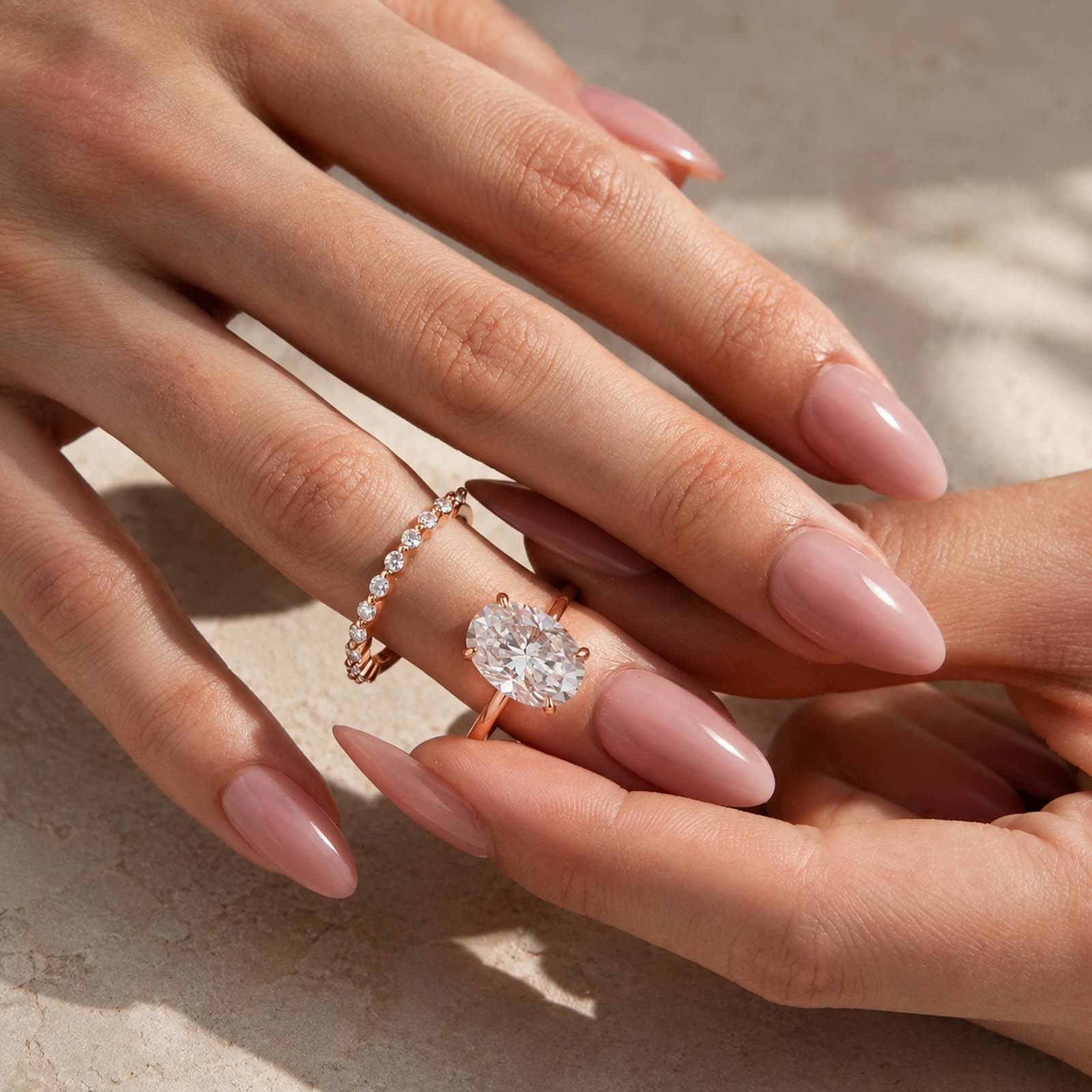 S925 Moissanite 5.5Ct Oval Cut Gold Plated Wedding Ring Set With Round Cut Wedding Band