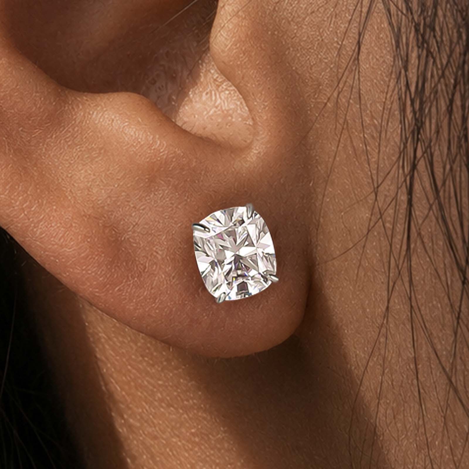 S925 Moissanite 1.5Ct*2 Cushion Cut Stud Earrings For Women Daily Wear