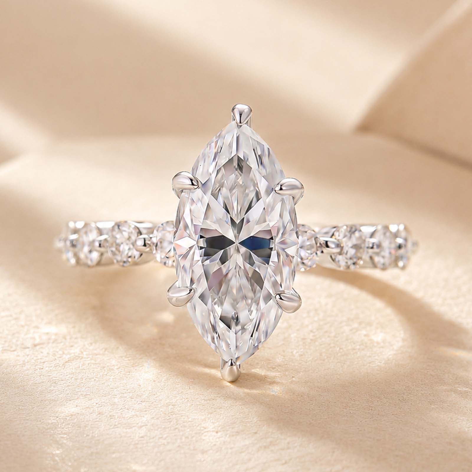 S925 Moissanite 3.0Ct Marquise Cut Promise Ring In Sterling Silver For Daily Wear