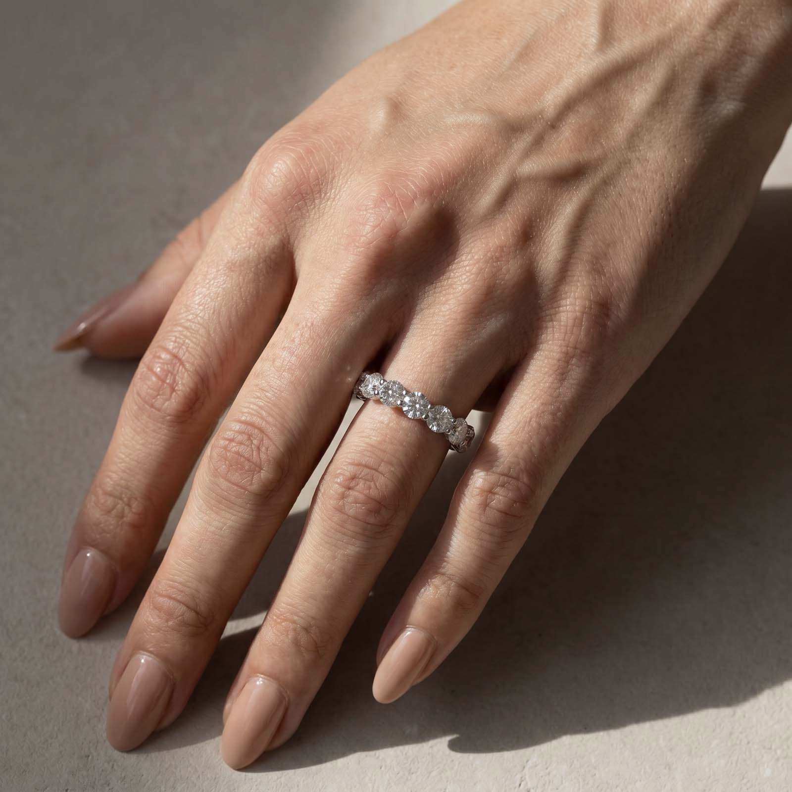S925 Moissanite 5.5Ct Round Cut Eternity Band In Sterling Silver Stackable Wedding Ring