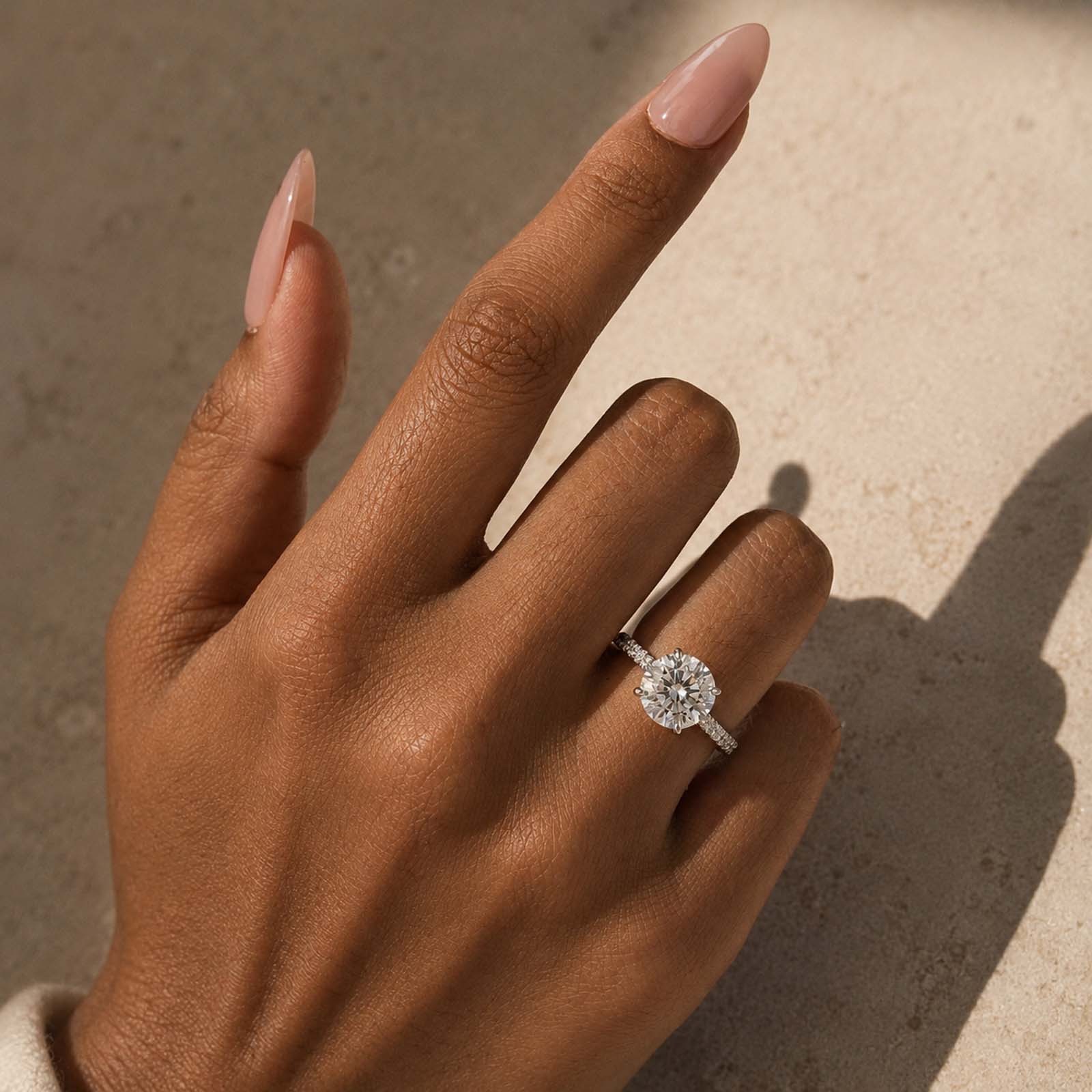S925 Moissanite 4.0 Ct/3.0Ct Round Cut 18K White Gold Plated Pave Engagement Ring