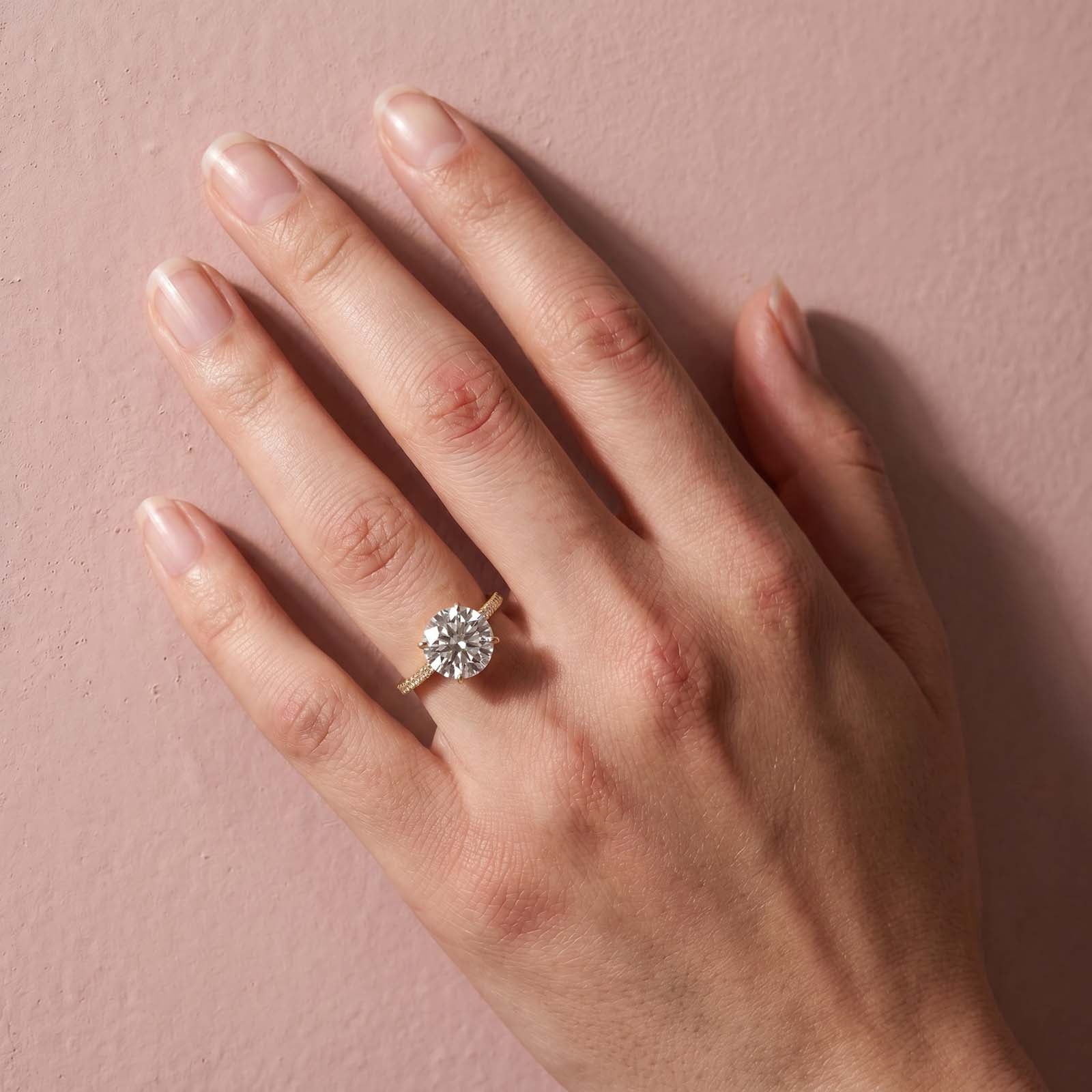 Gelovely Moissanite 4.0 Ct Round Yellow Gold Engagement Ring