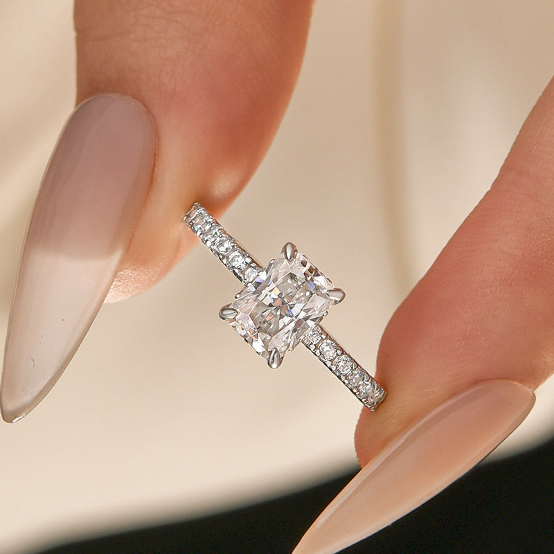S925 Moissanite 2.0 Ct~3.5 Ct Radiant Cut 18K Gold Plated Engagement Ring Date Ring For Women