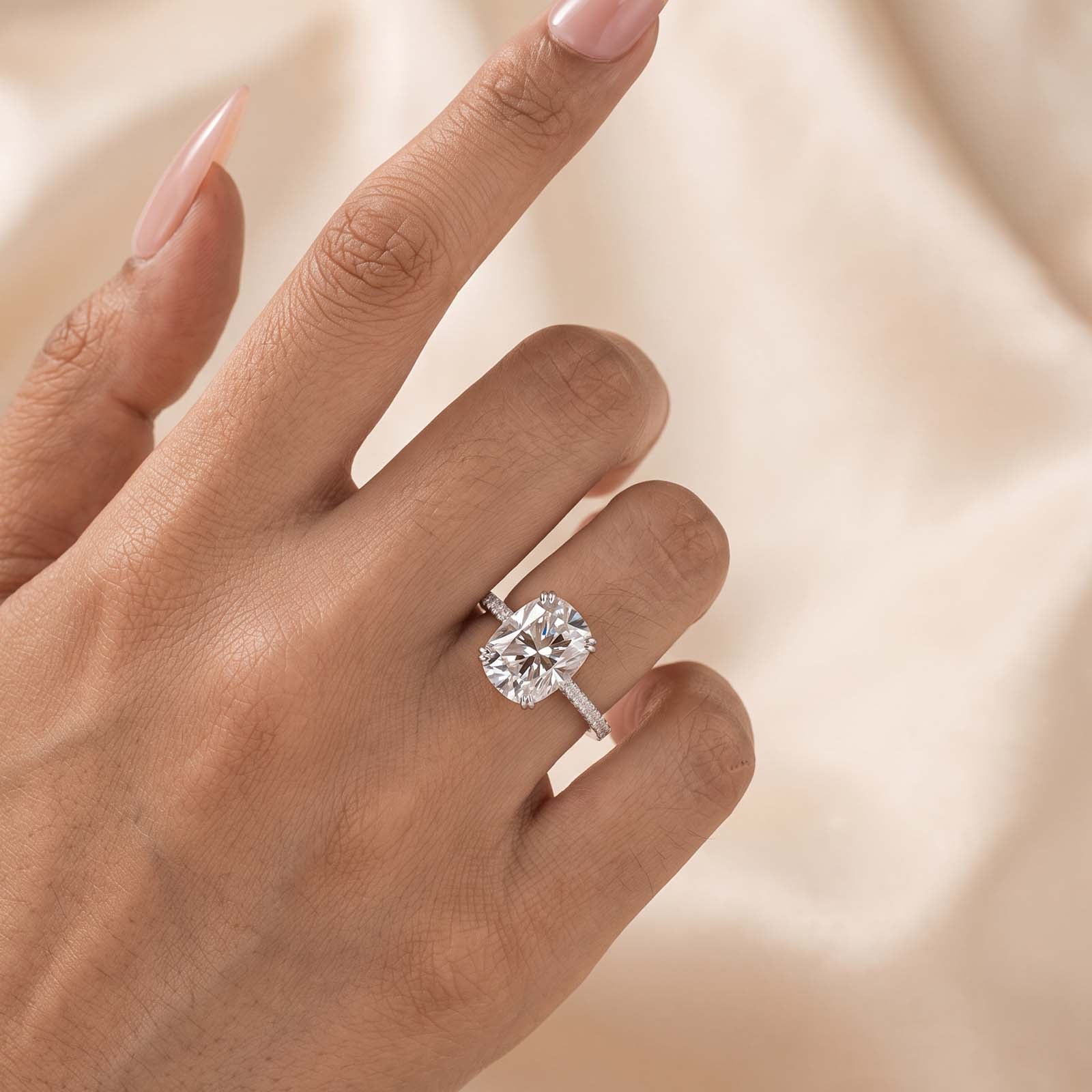S925 Moissanite 5.5Ct Cushion Cut Stackable Half Pave Ring For Every Moment