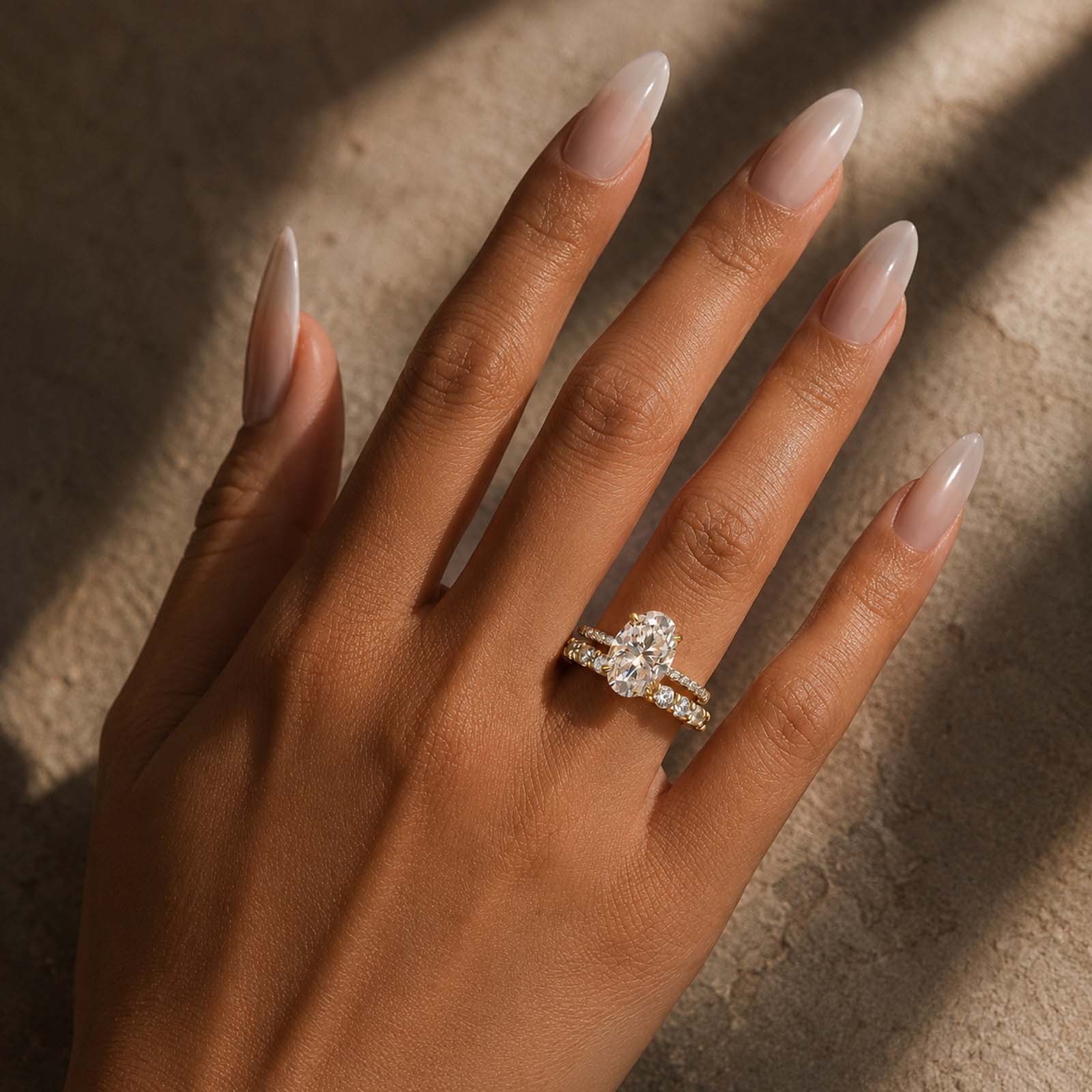 S925 Moissanite 4Ct Oval Hidden Halo Bridal Set Gold Plated Stackable Promise Wedding Ring For Women