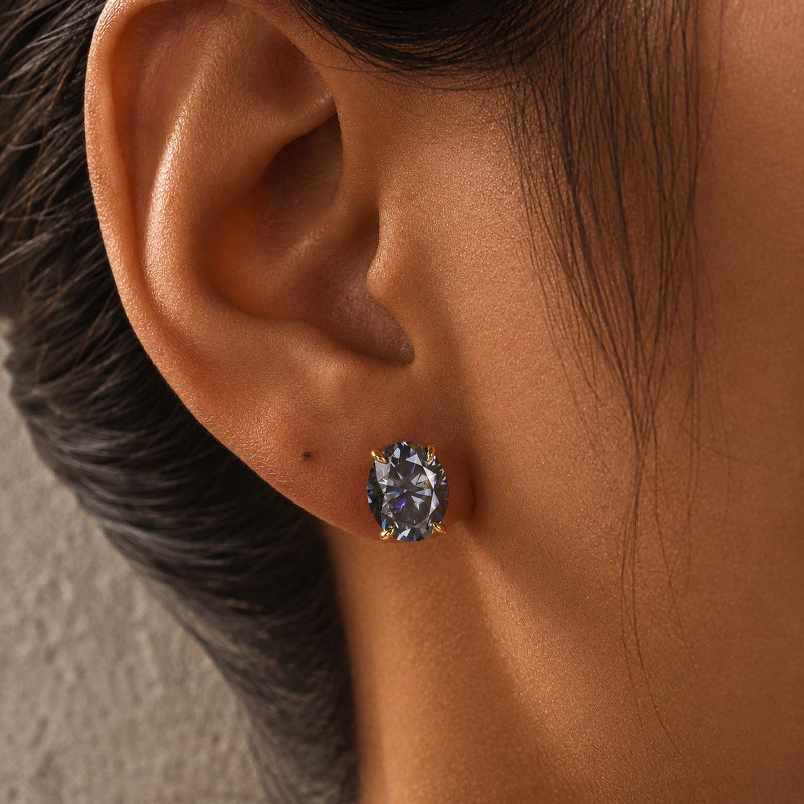 S925 Moissanite 3Ct Oval Cut Stud Earrings Gold Plated Classic Daily Wearable Earrings