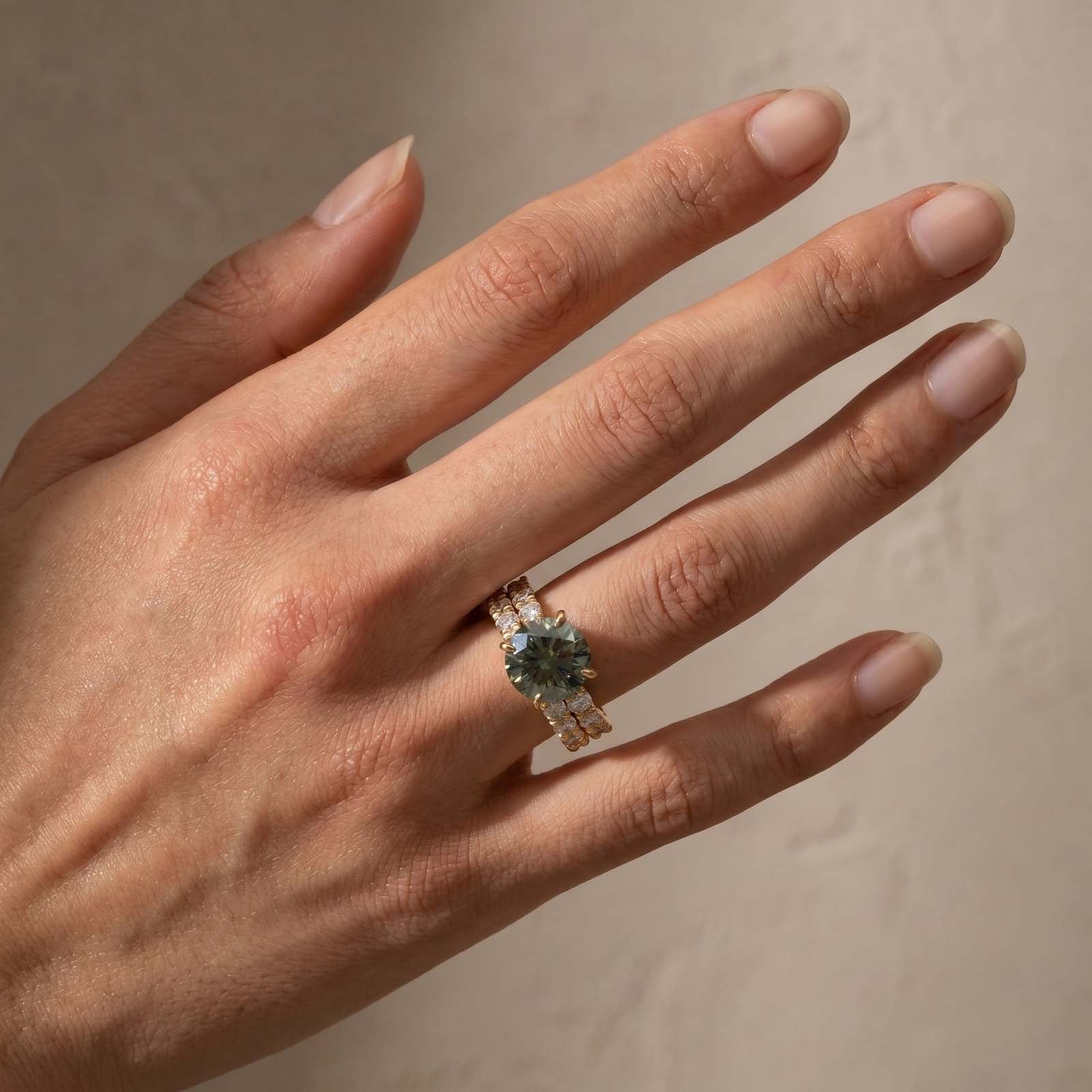 S925 Moissanite 4CT Round Cut Green Engagement Ring Set Hidden Halo Promise Ring For Women