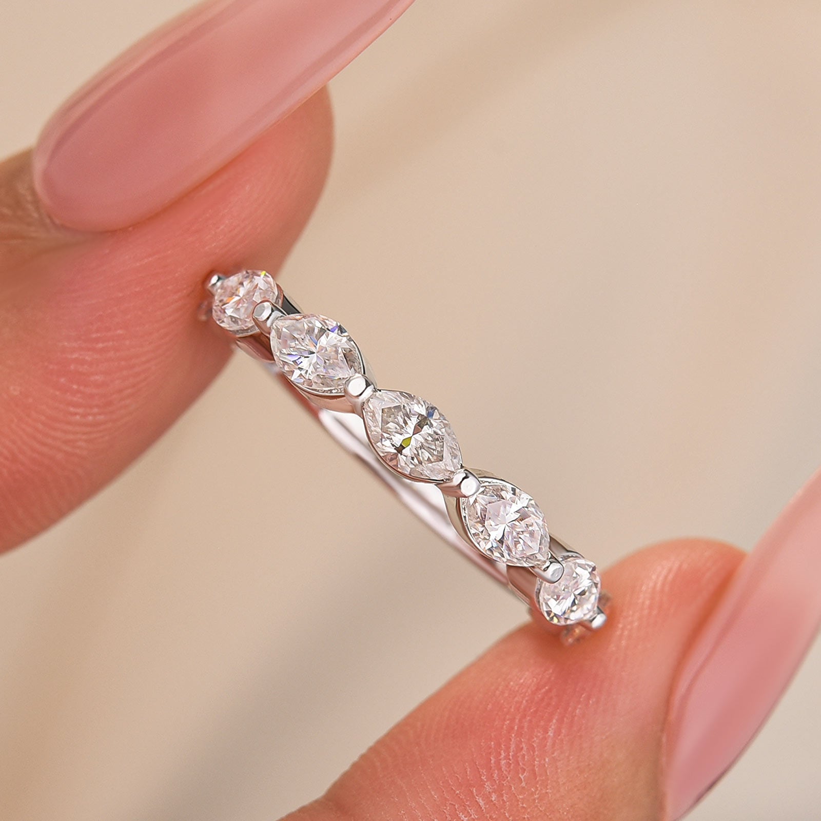 Moissanite 1.75CT Marquise Cut Stackable Half Eternity Ring in Sterling Silver