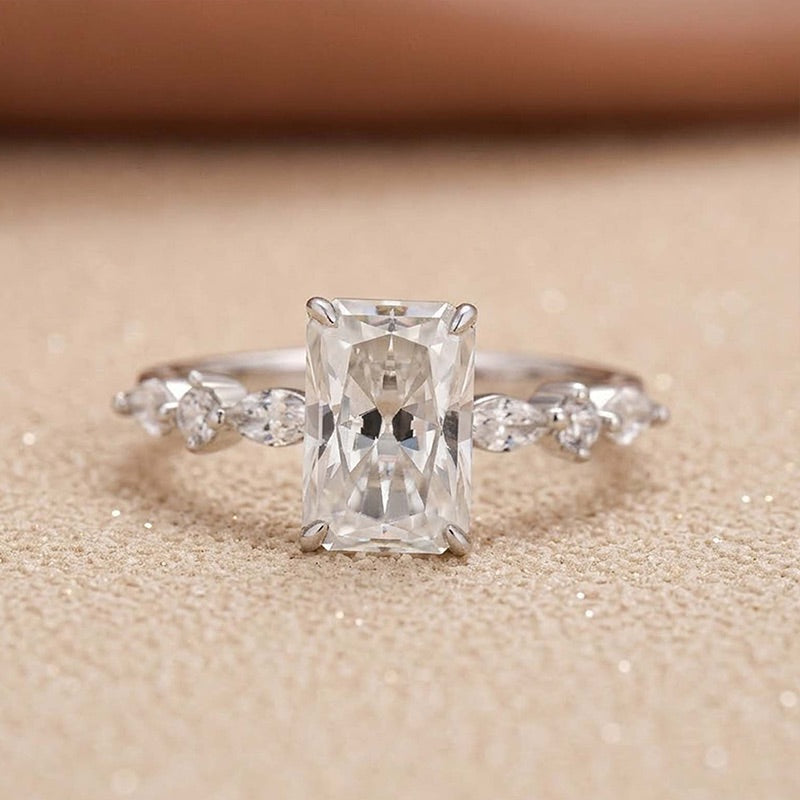 S925 2.5Ct Radiant Cut Engagement Ring Everyday Wearable SideStone Travel Ring