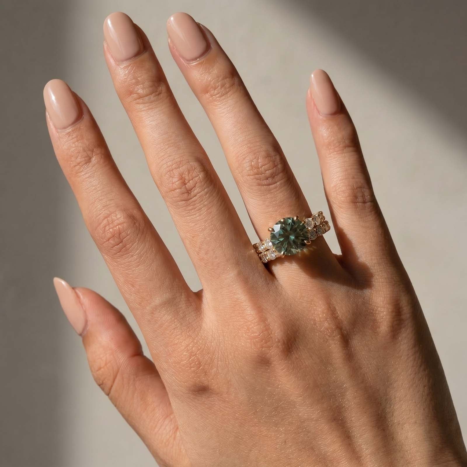 S925 Moissanite 4CT Round Cut Green Engagement Ring Set Hidden Halo Promise Ring For Women